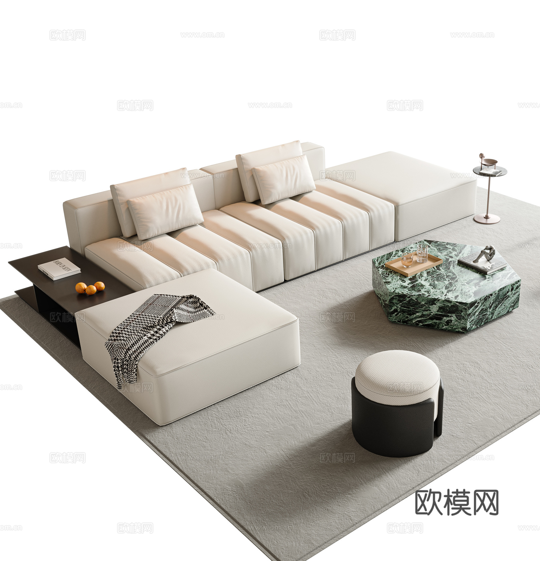 现代极简沙发茶几组合 模块沙发 多人沙发 皮质沙发 组合沙发3d模型