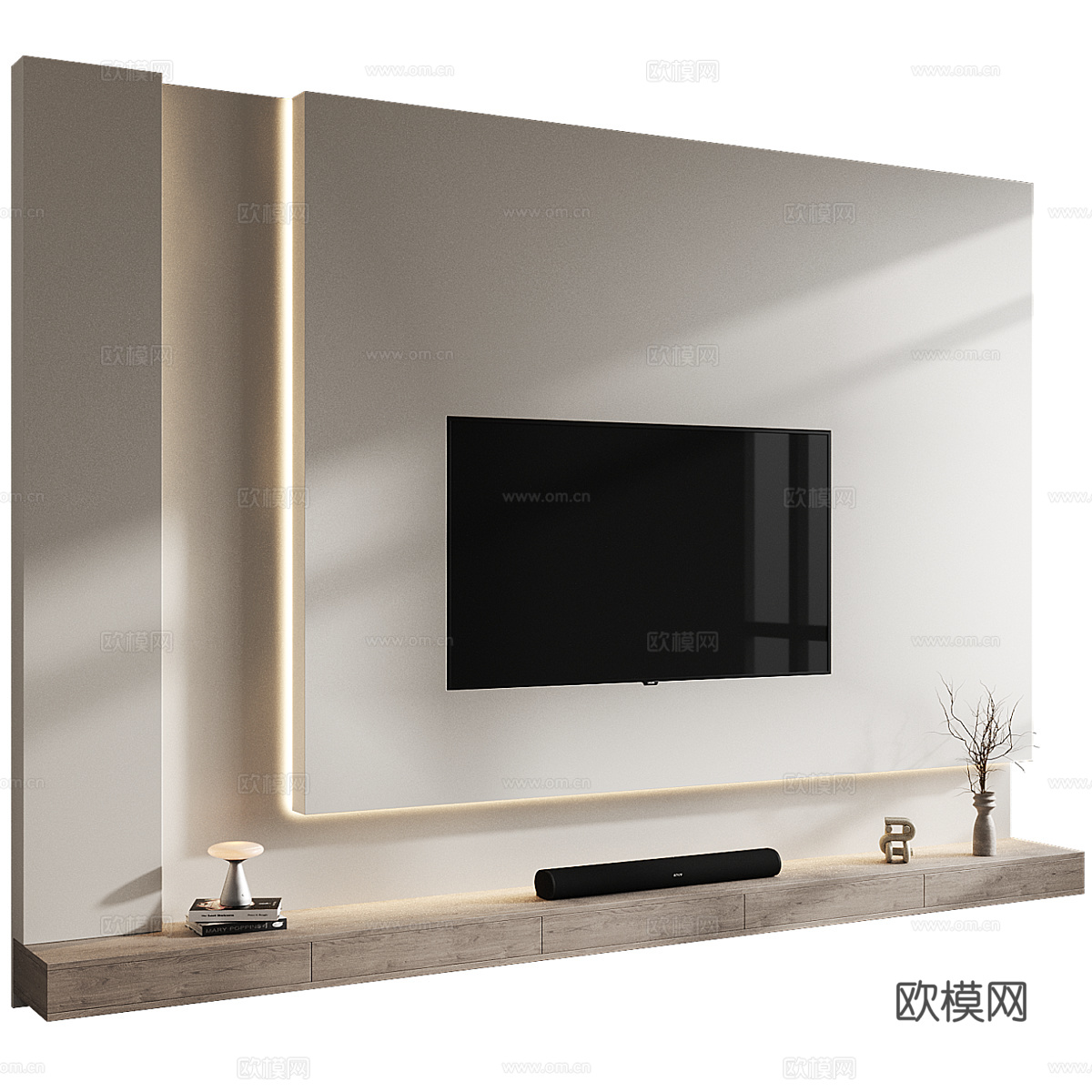 现代极简电视背景墙3d模型