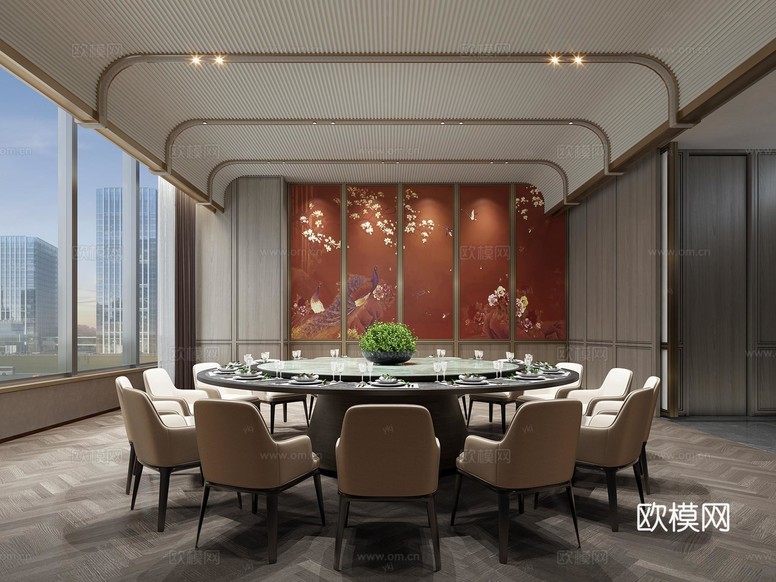 現(xiàn)代新中式餐廳包房包廂3d模型下載