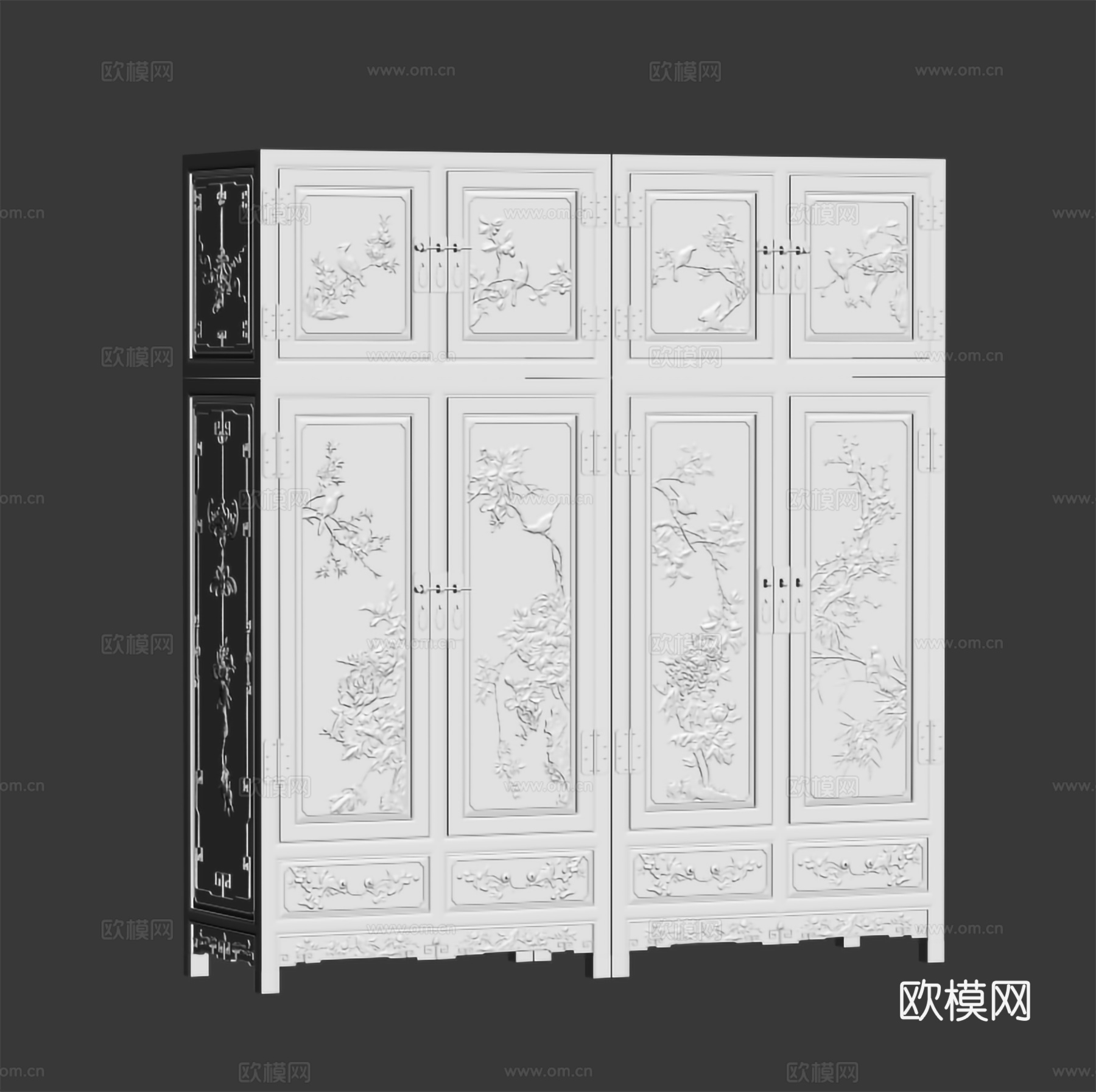 中式衣柜箱柜 雕花柜门 实木红木3d模型