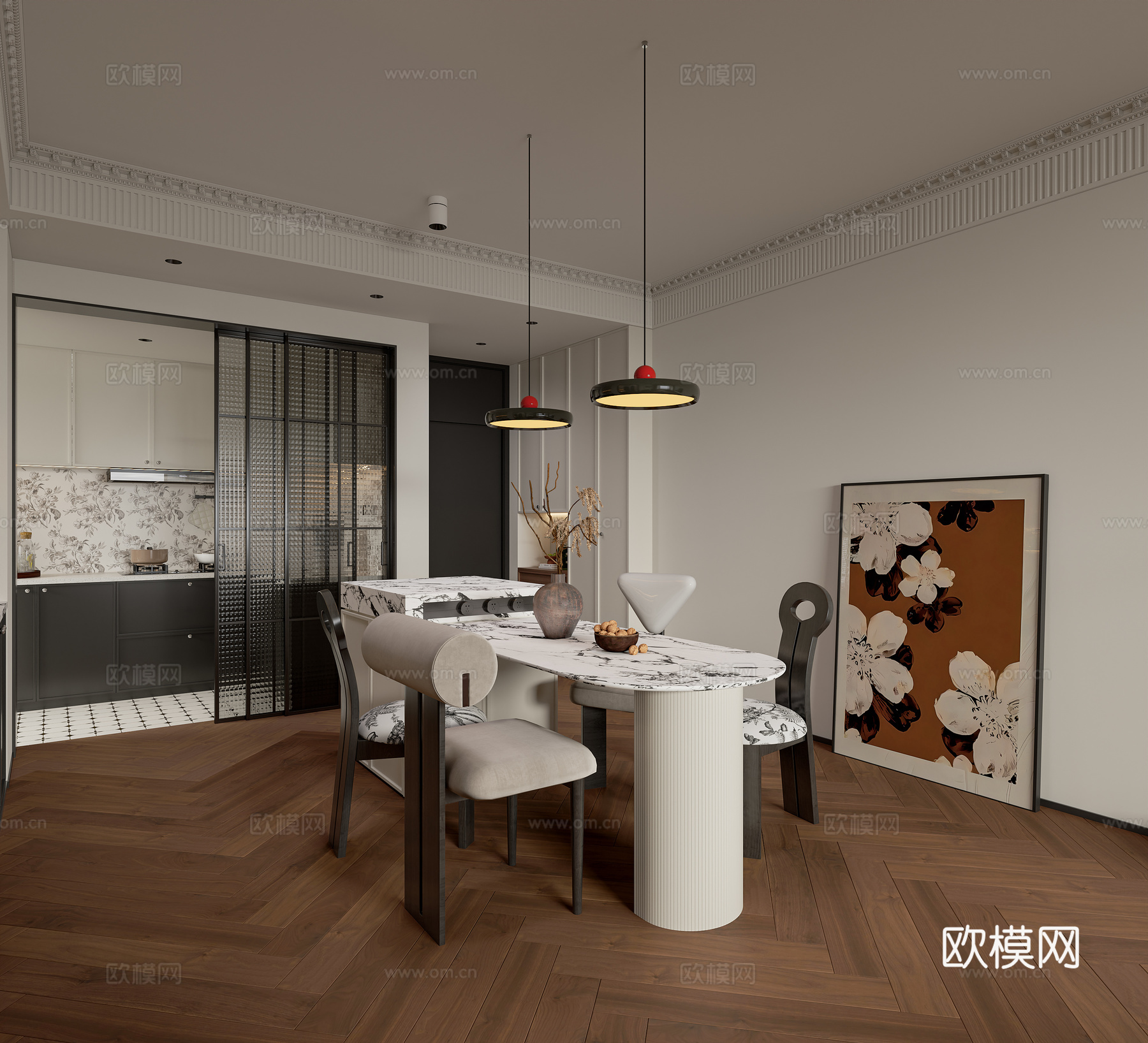 法式复古客餐厅厨房3d模型