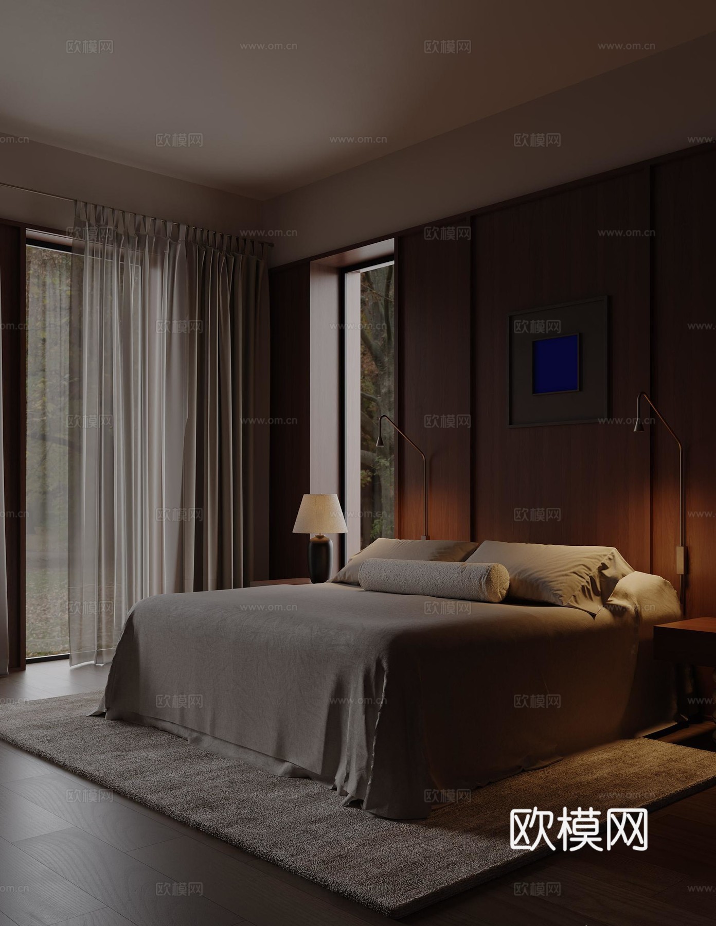 现代暗黑系意式主卧卧室免费3d模型