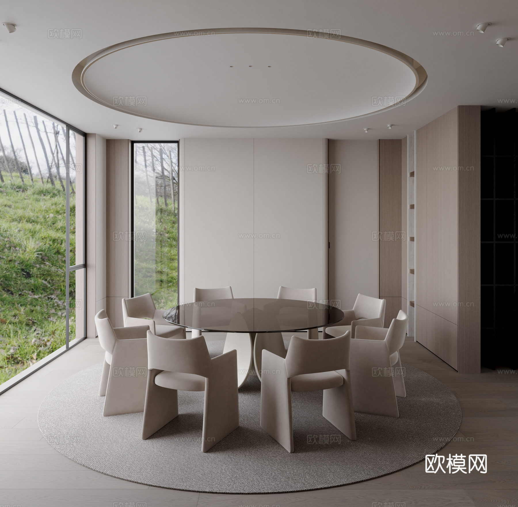 现代奶油风餐厅3d模型