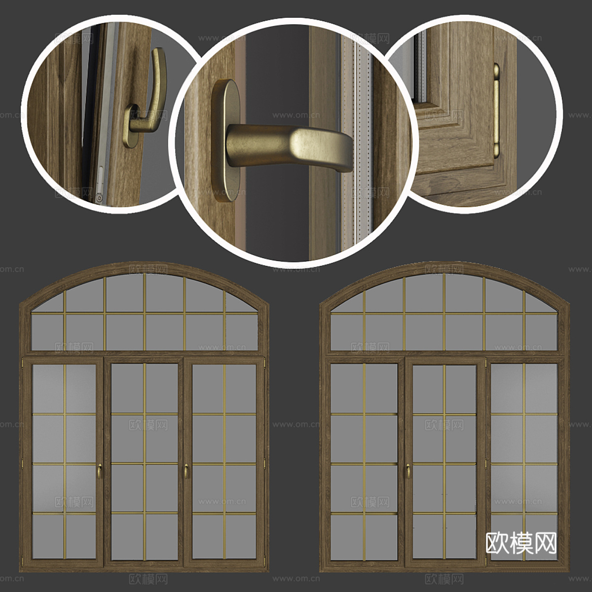 美式简约拱形玻璃门3d模型