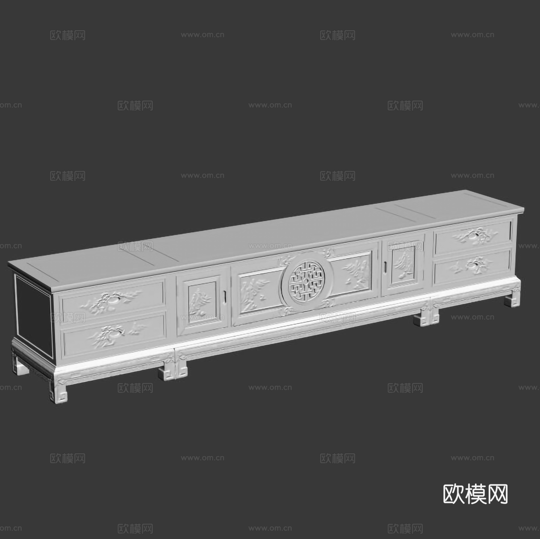 中式电视柜 雕花柜门 实木红木3d模型