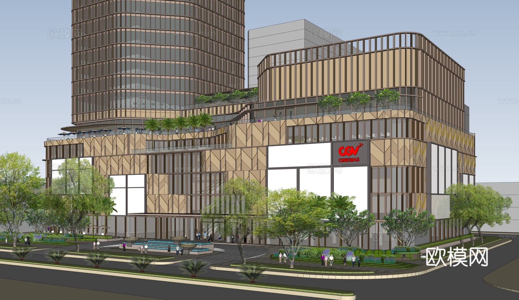 现代酒店办公楼 商业街 产业园区 屋顶绿化su模型