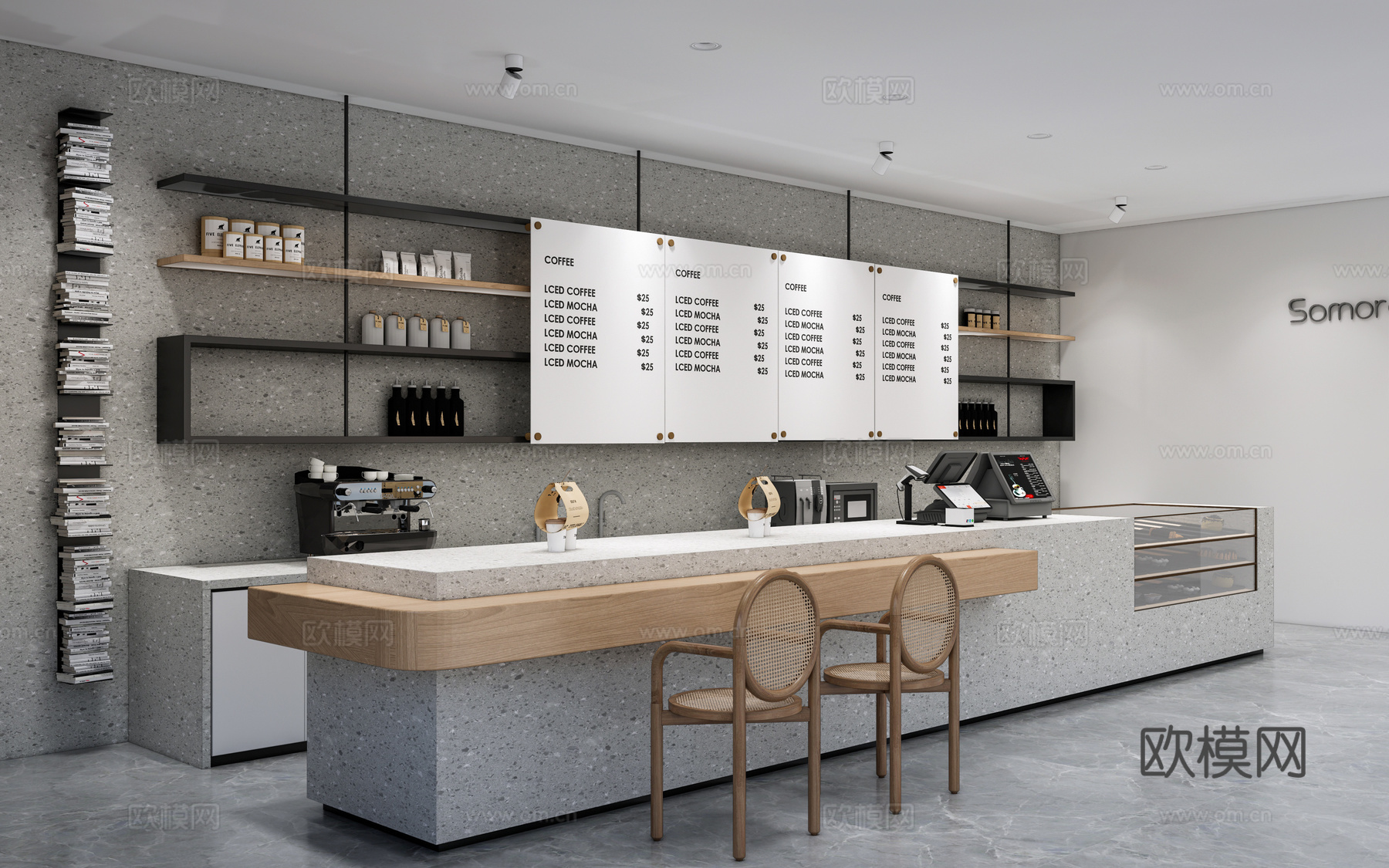 现代咖啡吧台 咖啡店 收银台 接待台su模型