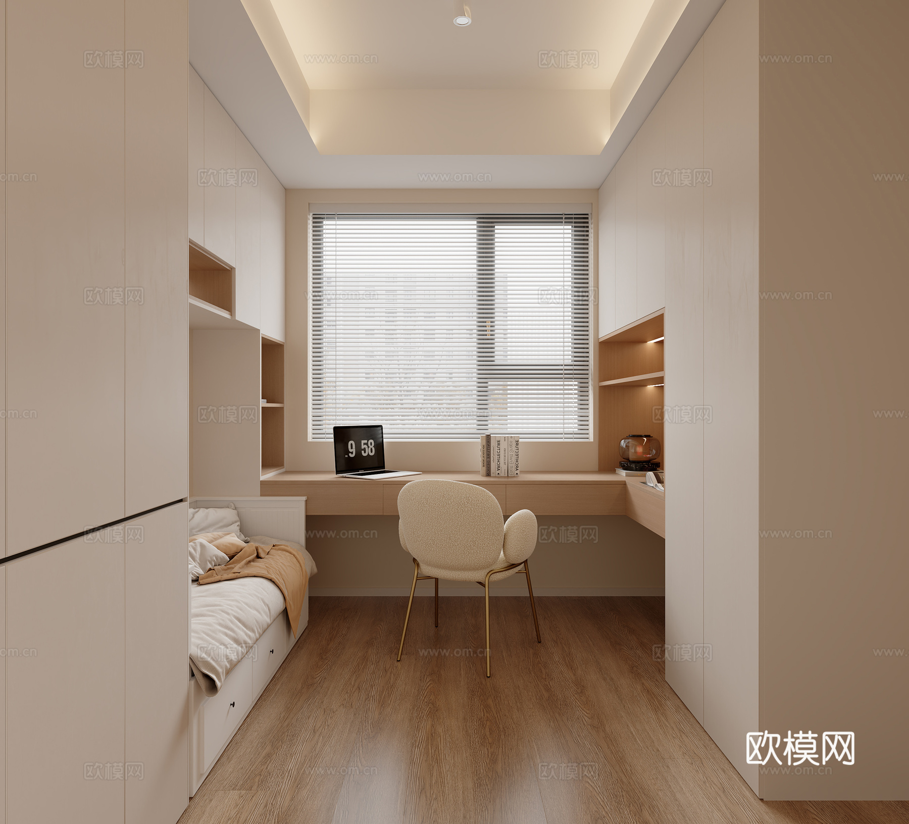 奶油风卧室3d模型