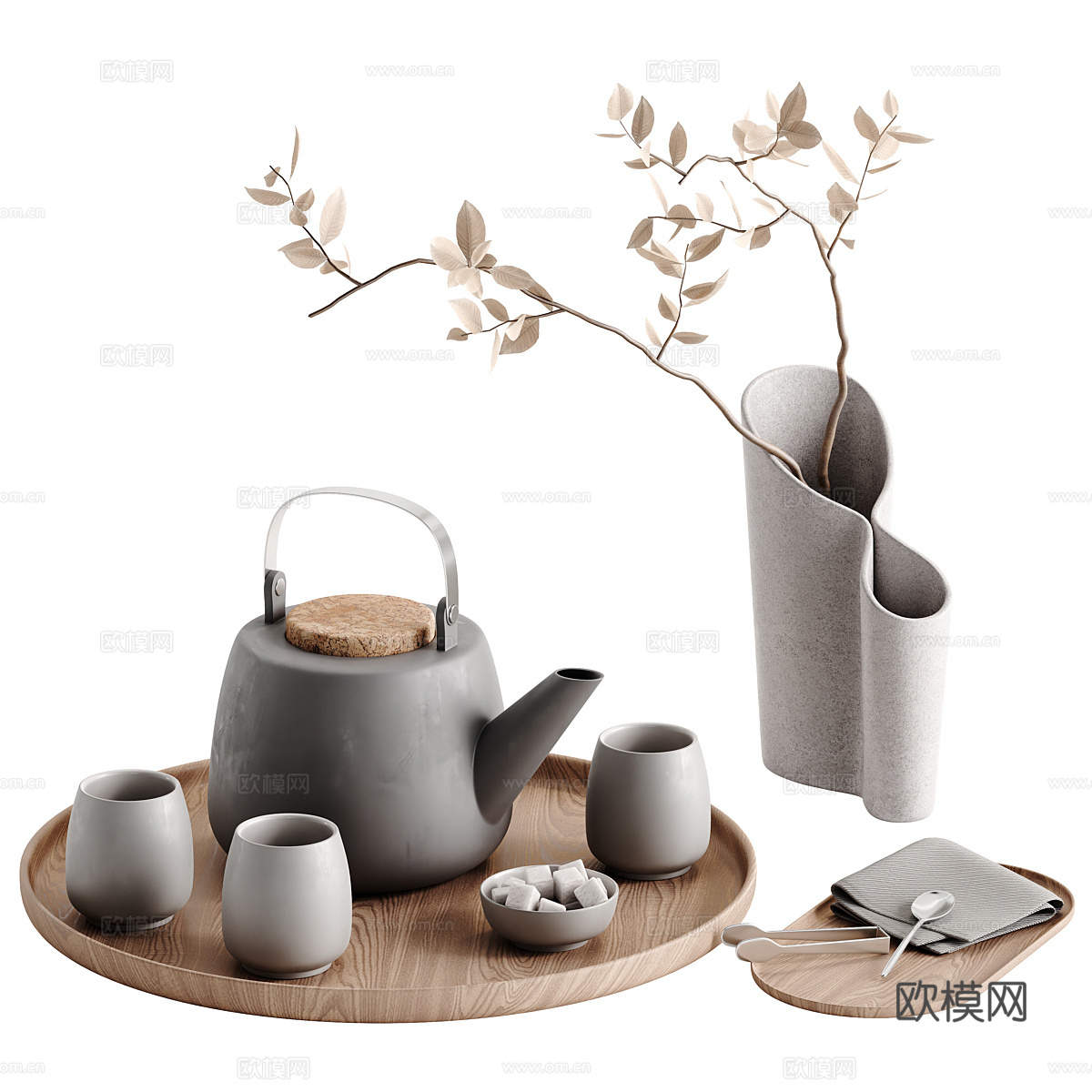 新中式茶具套装3d模型