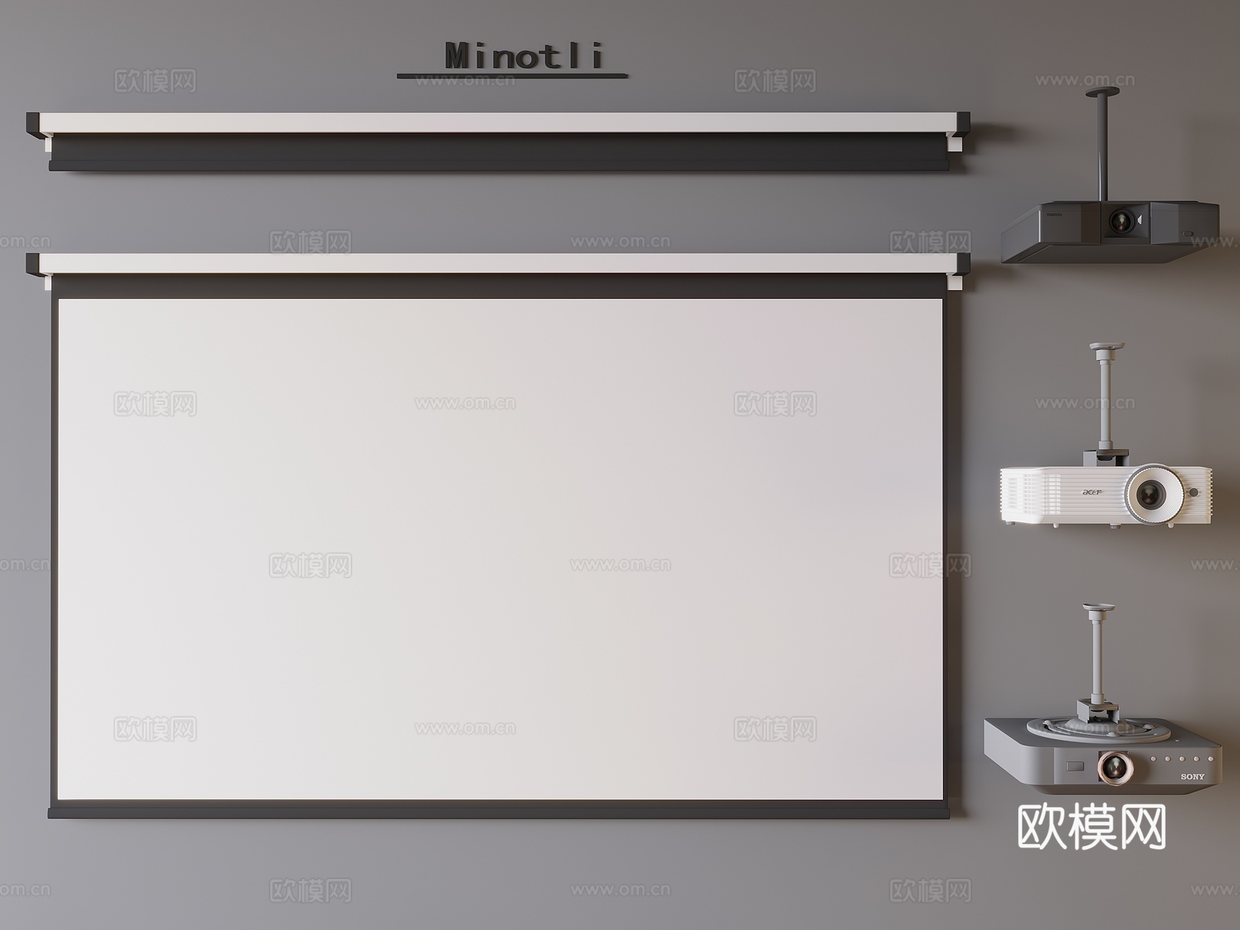 投影仪投影幕布 投影设备3d模型
