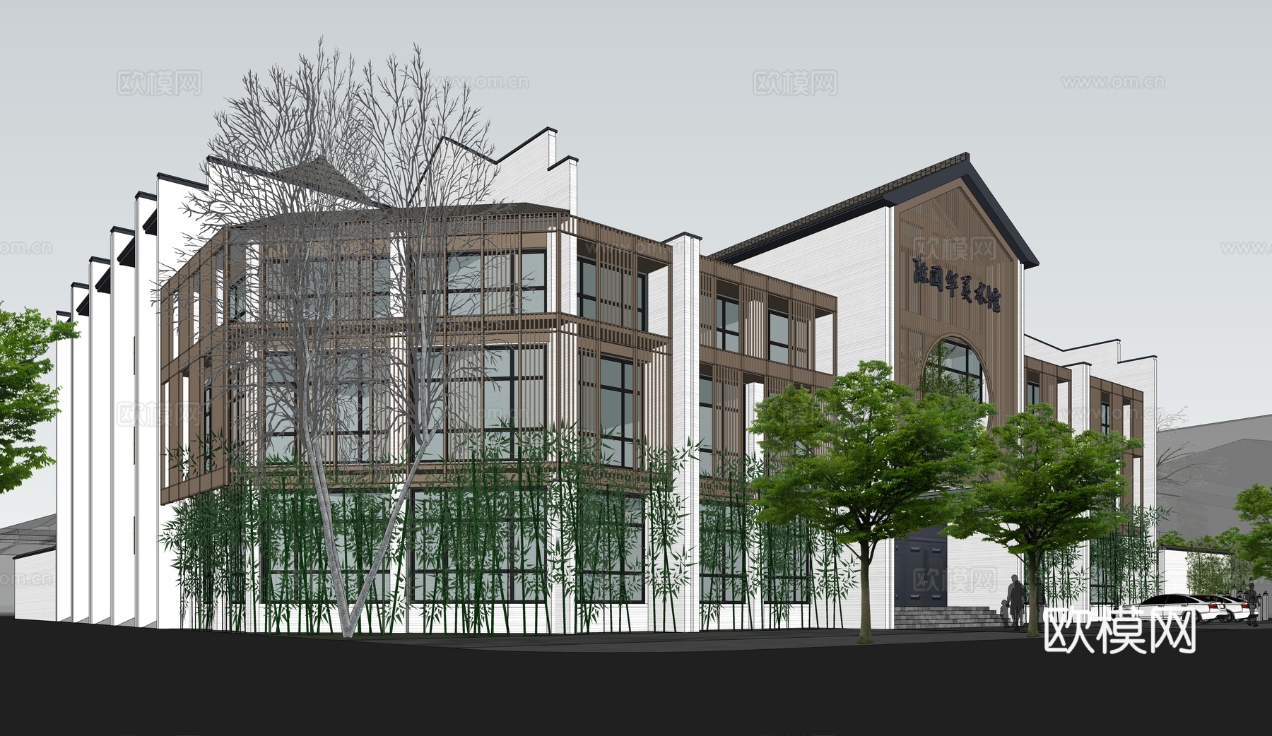 现代工作室 美术馆 四层建筑su模型