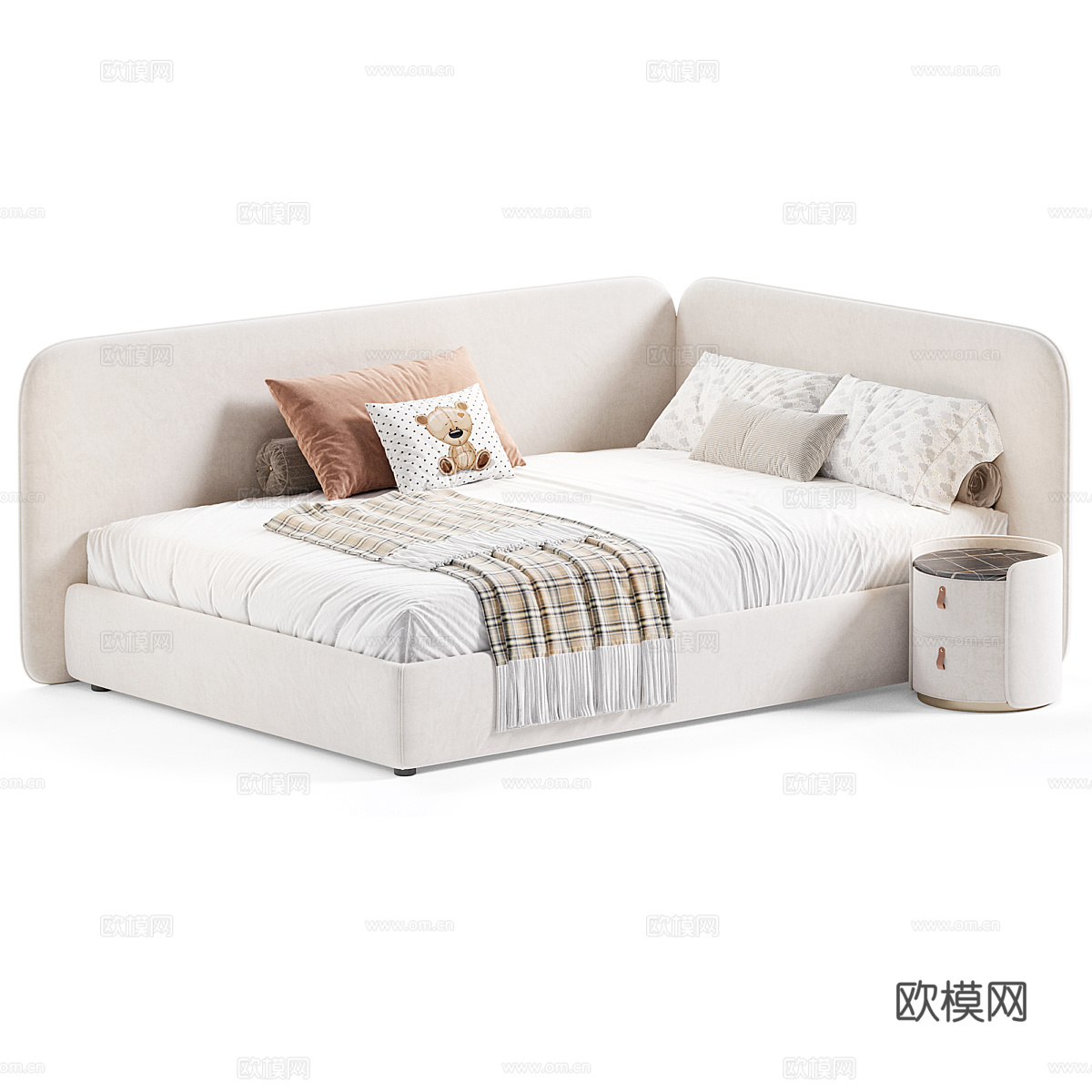 现代奶油风布艺儿童床3d模型