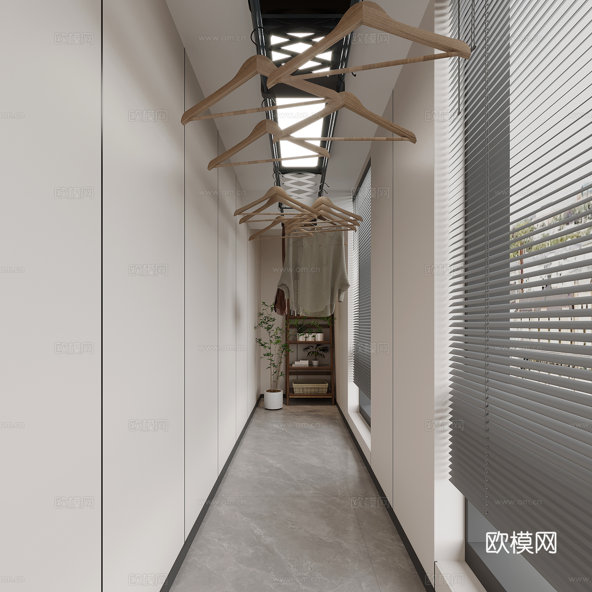 阳台 现代阳台 智能晾衣架 电动晾衣架su模型
