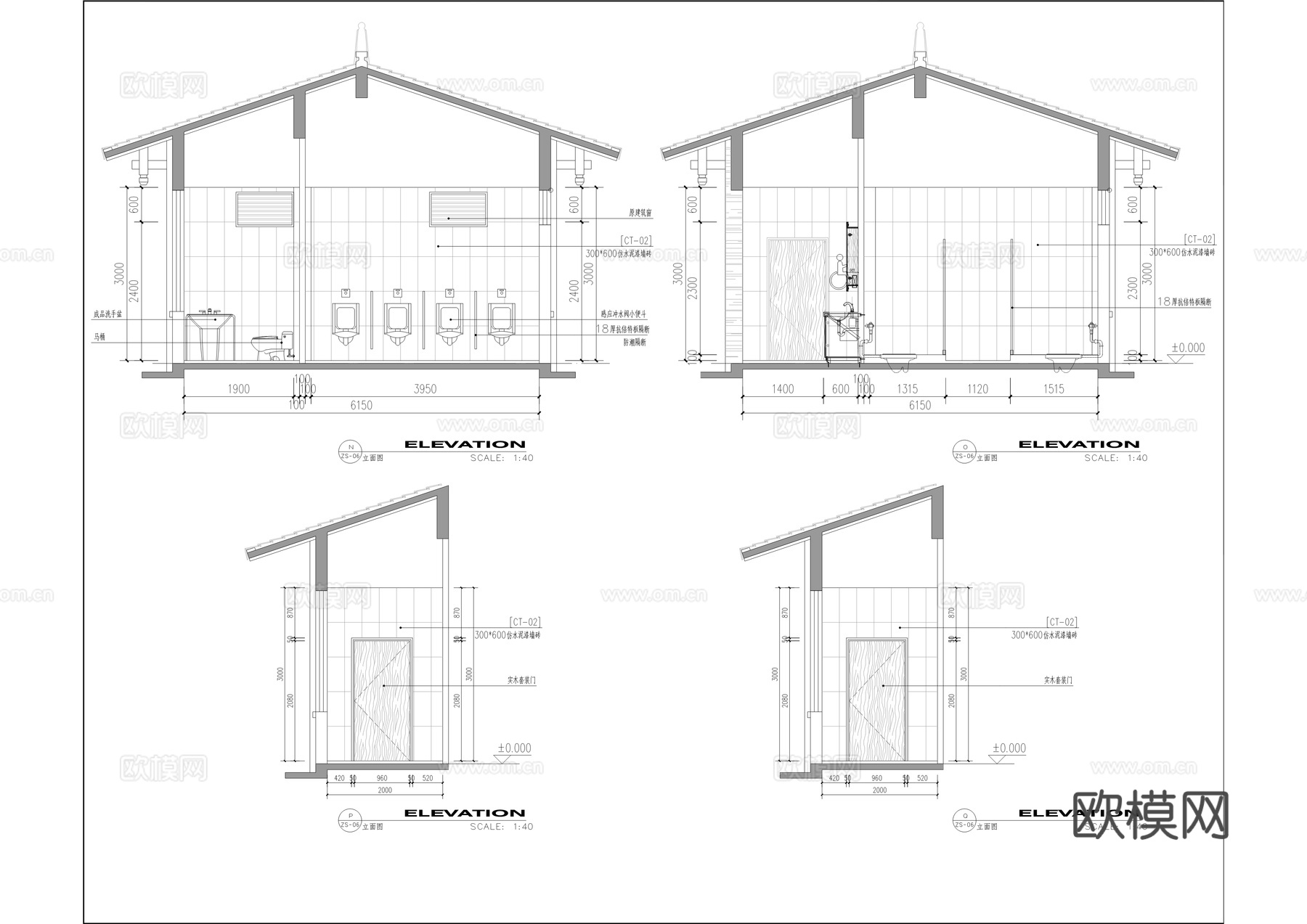 公共卫生间建筑及室内装修施工图cad施工图