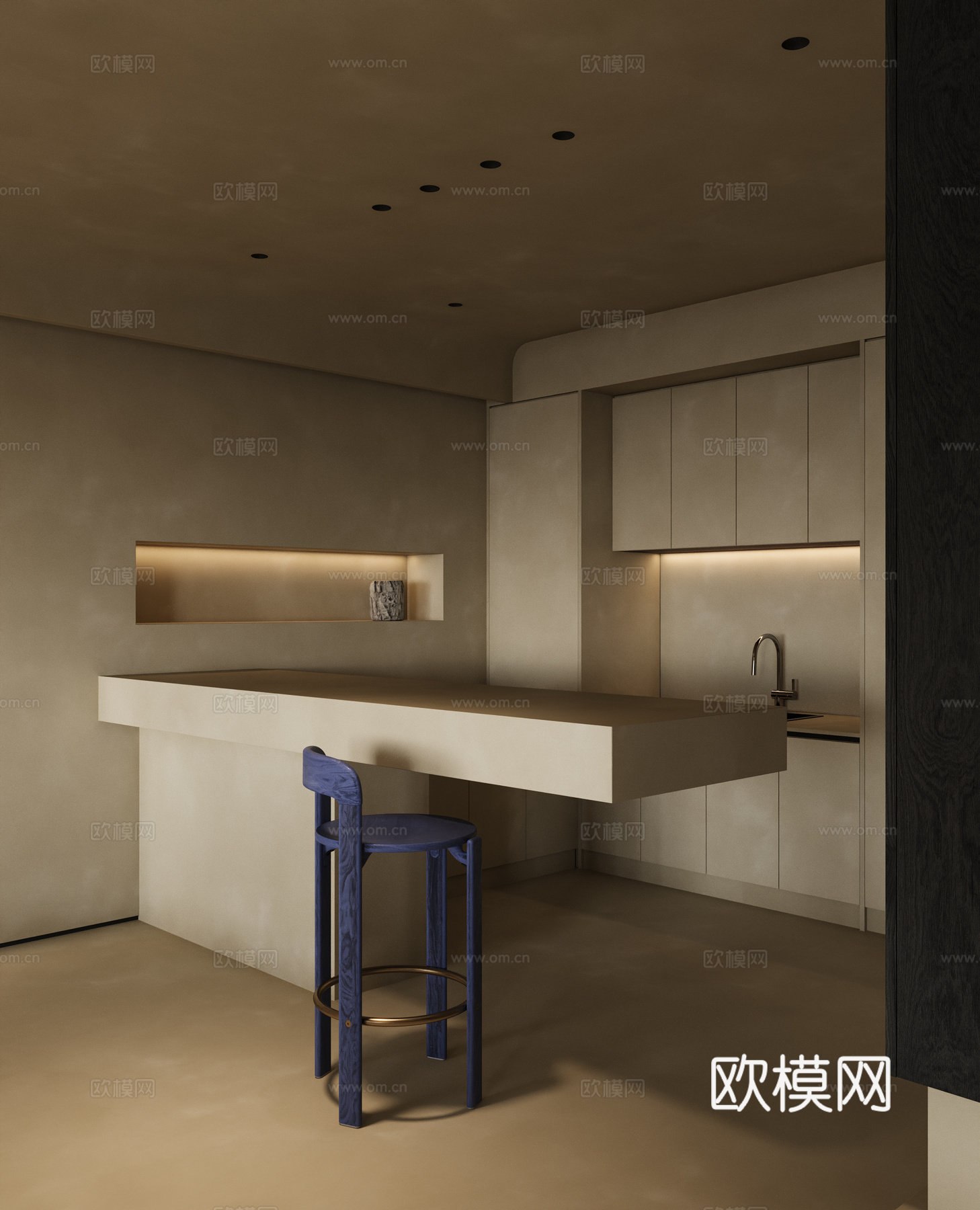 奶油风厨房3d模型
