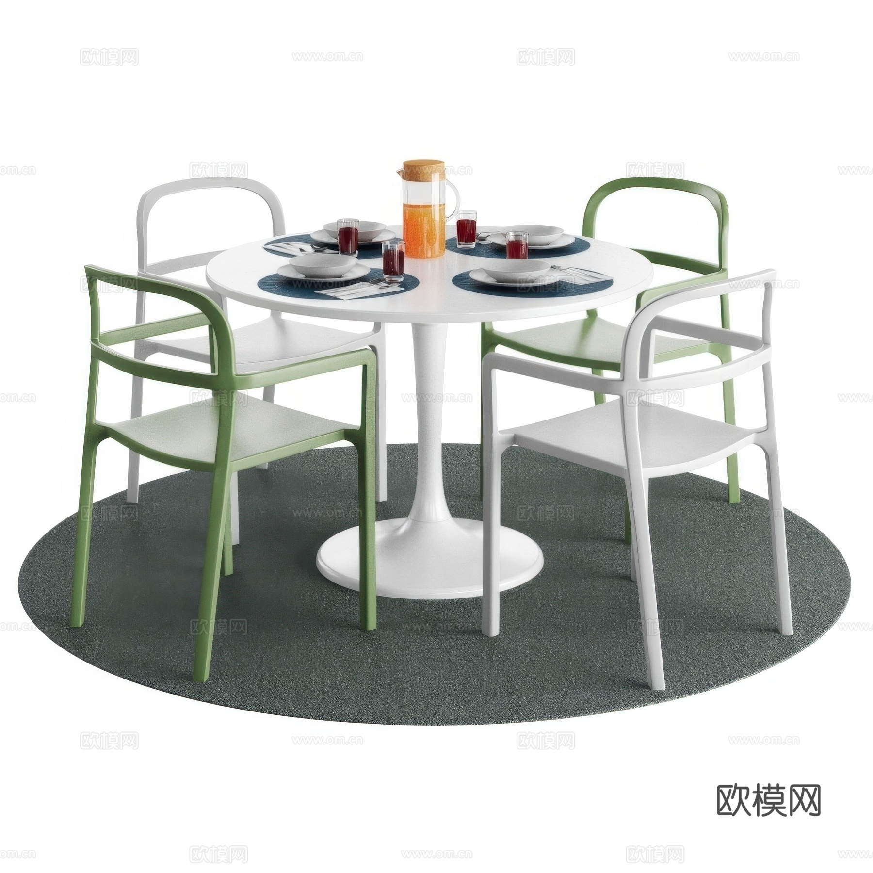 现代奶油风圆餐桌椅3d模型