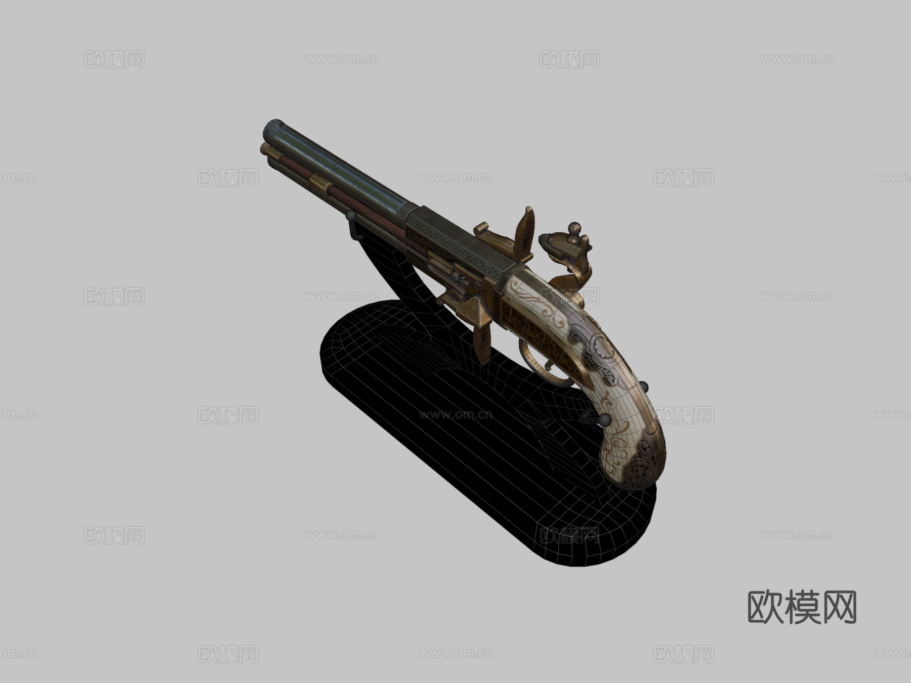 双管翻转手枪3d模型