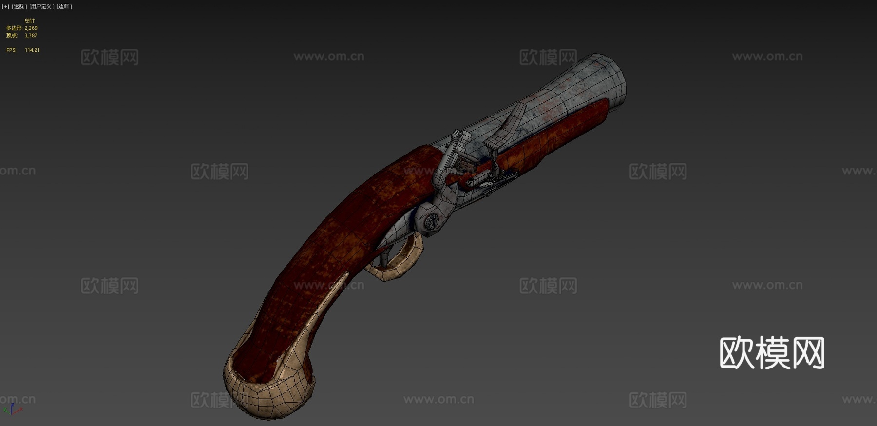 燧发手枪低多边形3d模型