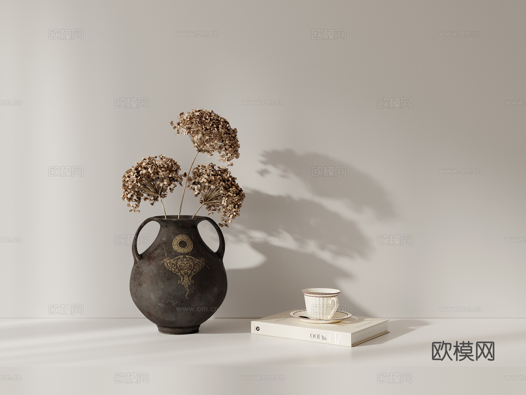 盆栽摆件花瓶书籍su模型