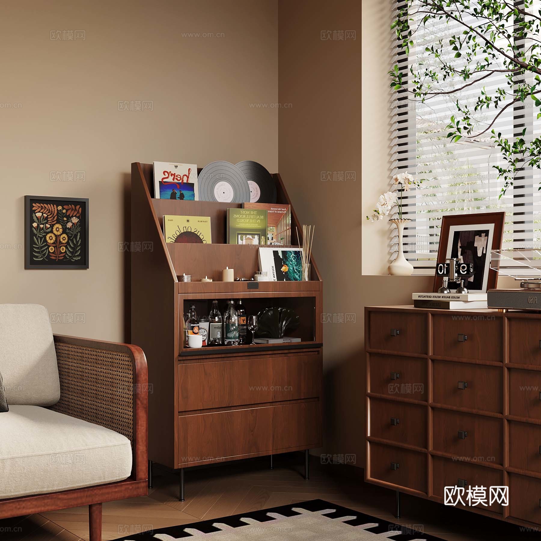 中古风角柜 玄关柜su模型