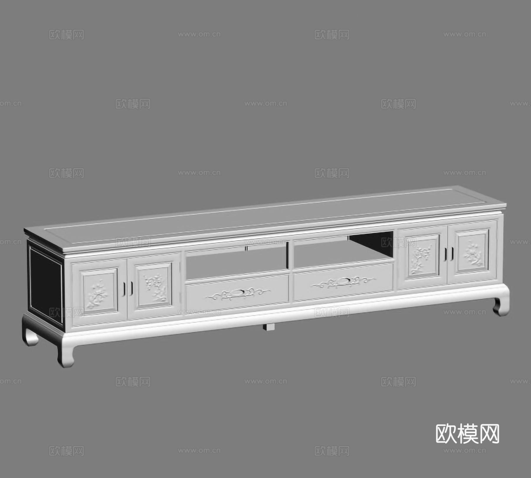 中式电视柜 雕花柜门 实木红木3d模型