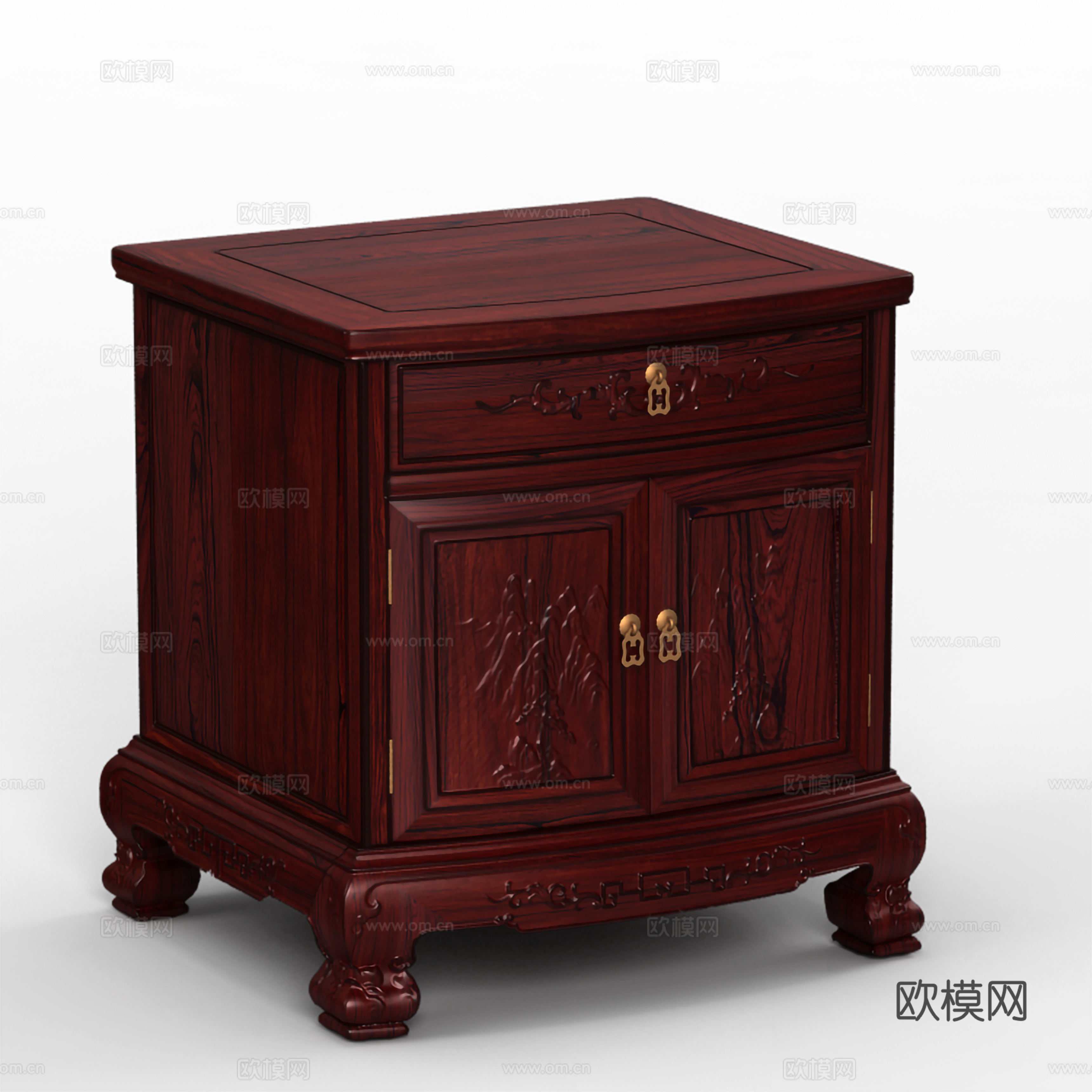 中式床头柜 雕花柜门 实木红木3d模型