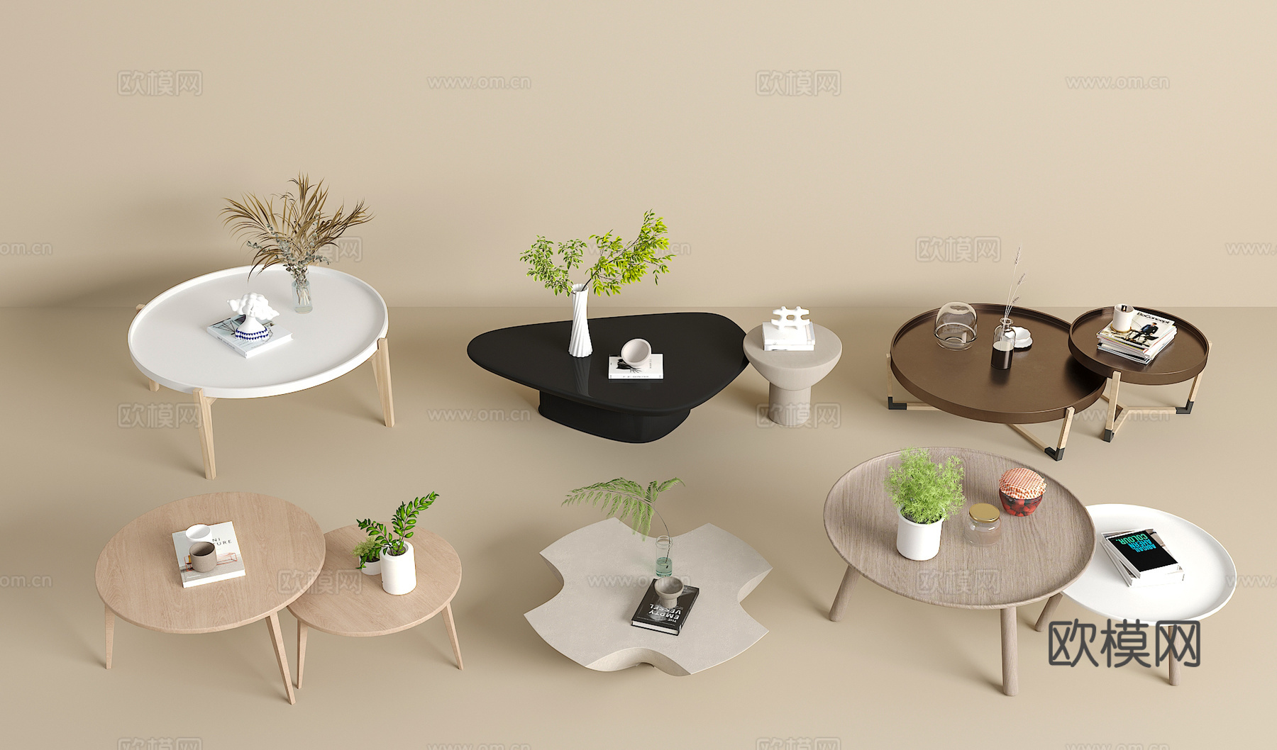 茶几组合 绿植 饰品摆件 书籍3d模型
