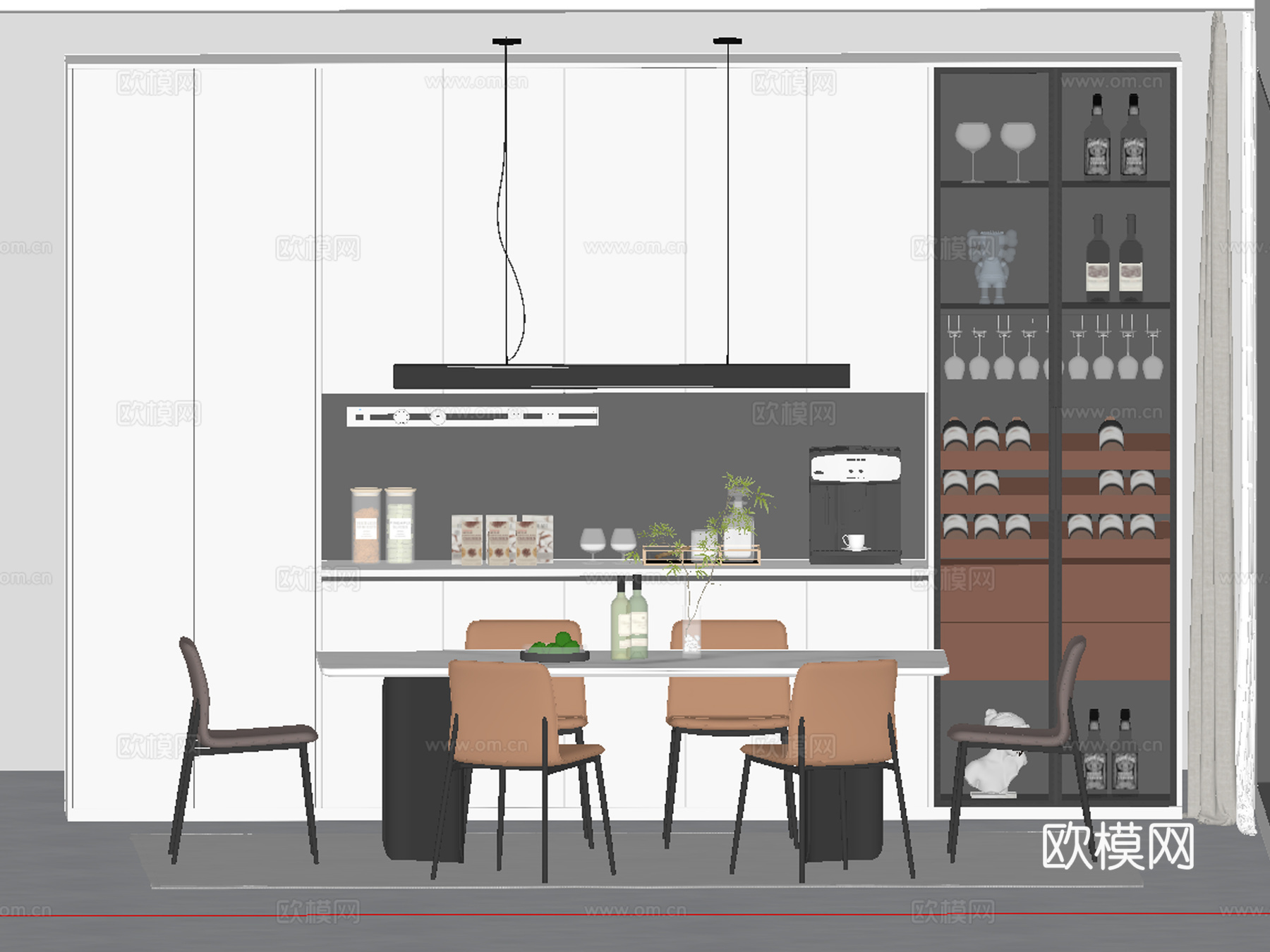 现代轻奢餐厅 餐桌椅su模型