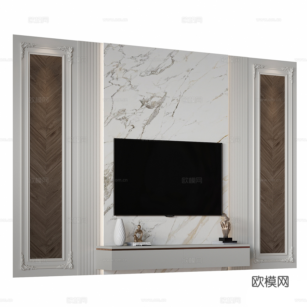 法式简约电视背景墙3d模型