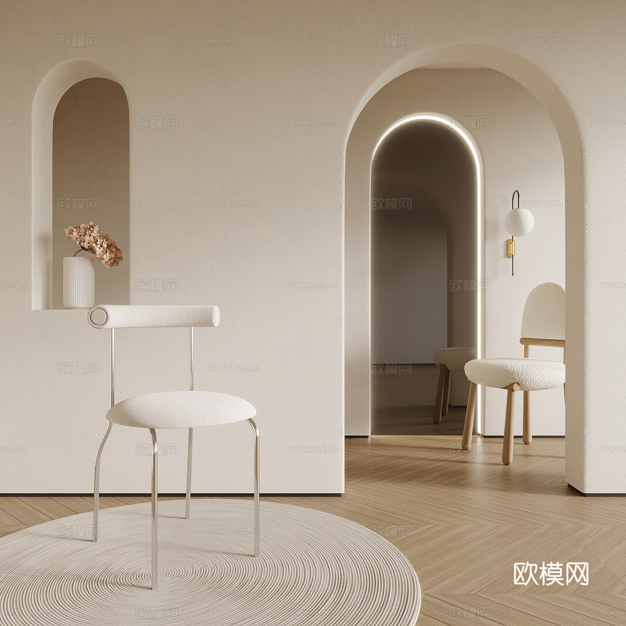 椅子 现代奶油风餐椅 写字椅su模型