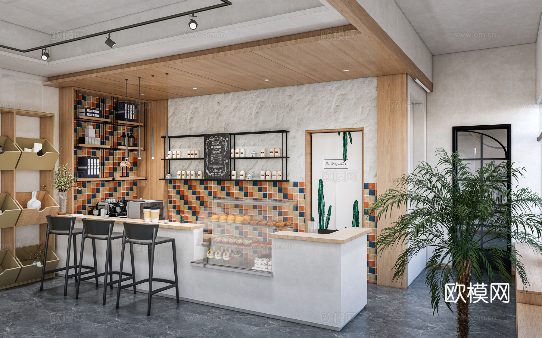 现代咖啡吧台 咖啡店 收银台 接待台su模型
