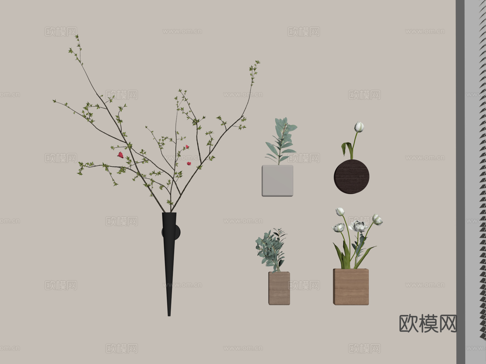 绿植 现代奶油风绿植墙su模型