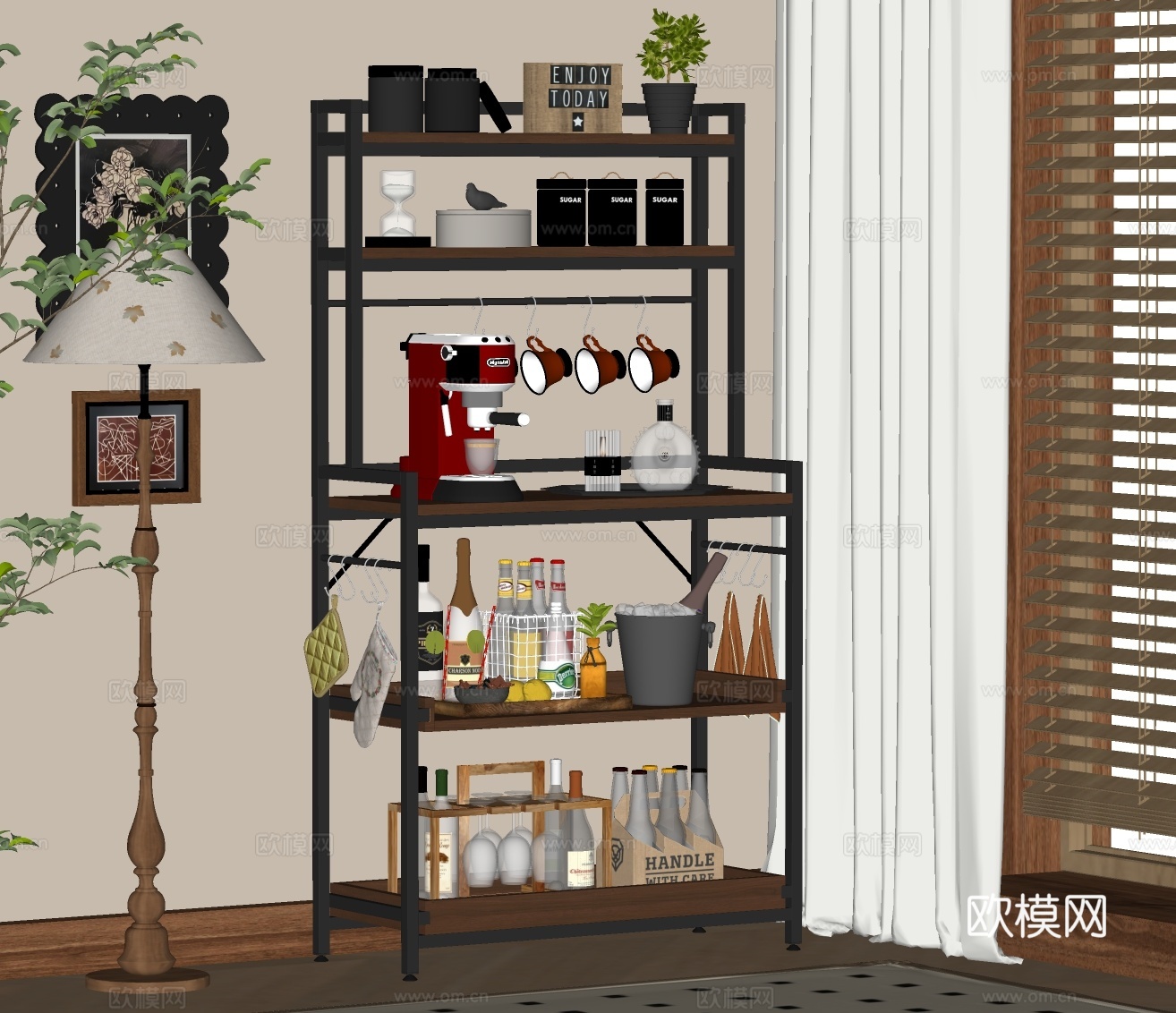 现代厨房置物架 调料架su模型