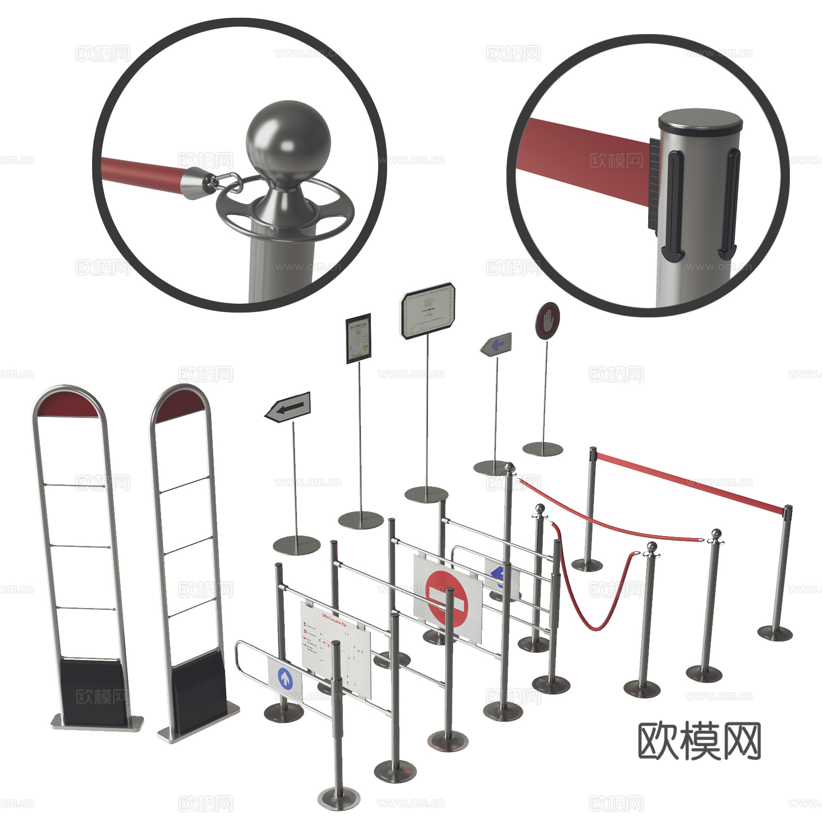 现代酒店礼宾杆围栏指示牌3d模型