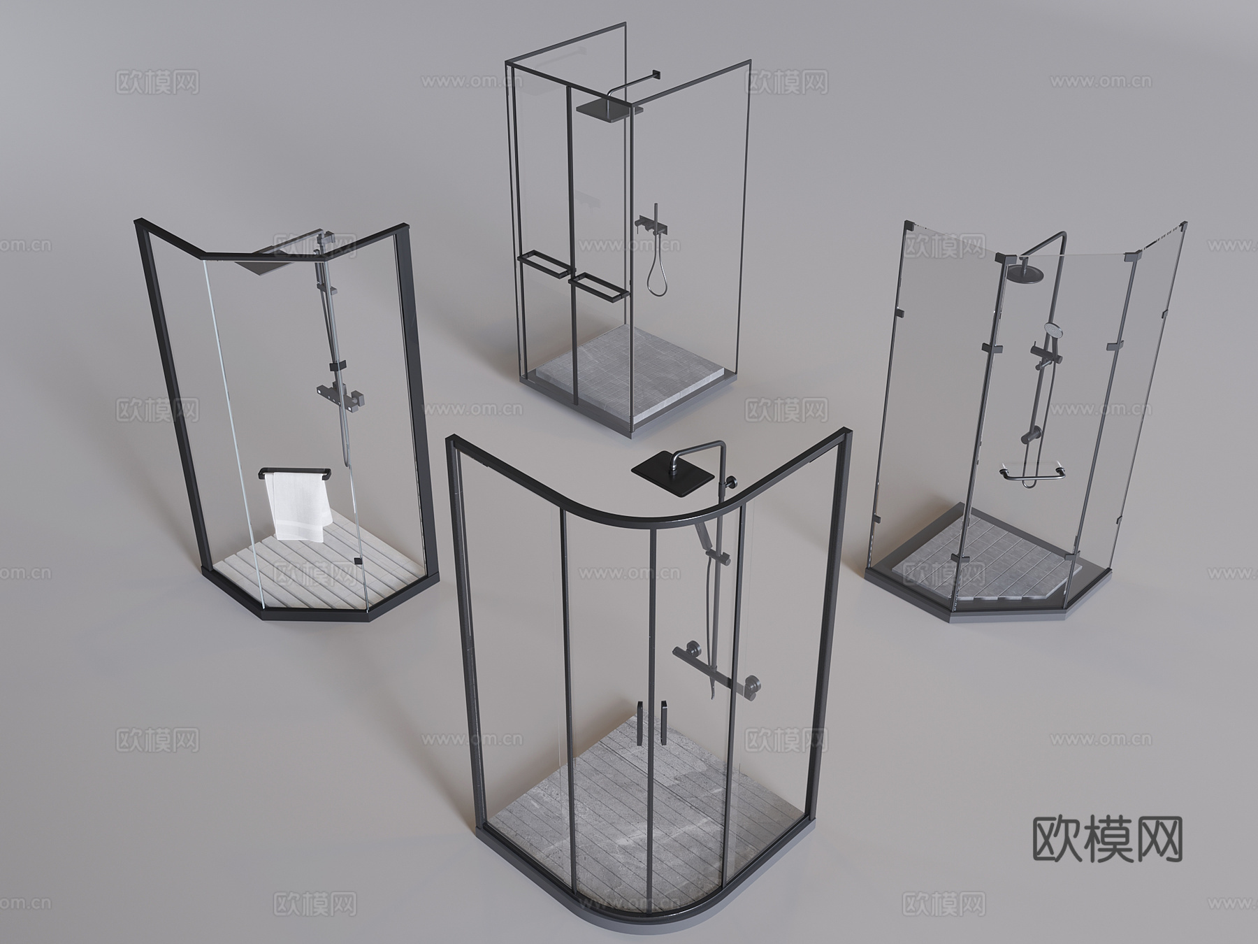 干湿分离淋浴房 玻璃隔断淋浴花洒 弧扇形淋浴间3d模型