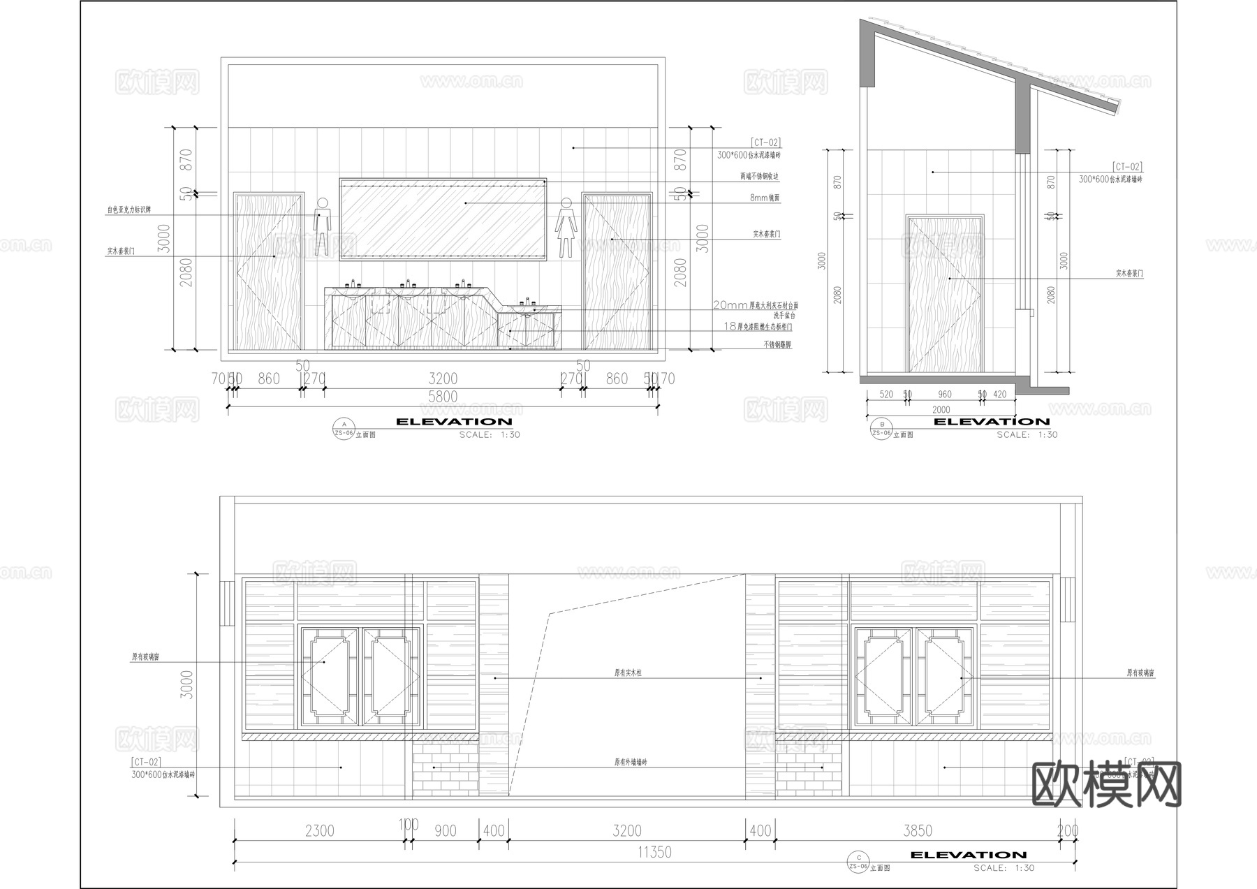 公共卫生间建筑及室内装修施工图cad施工图