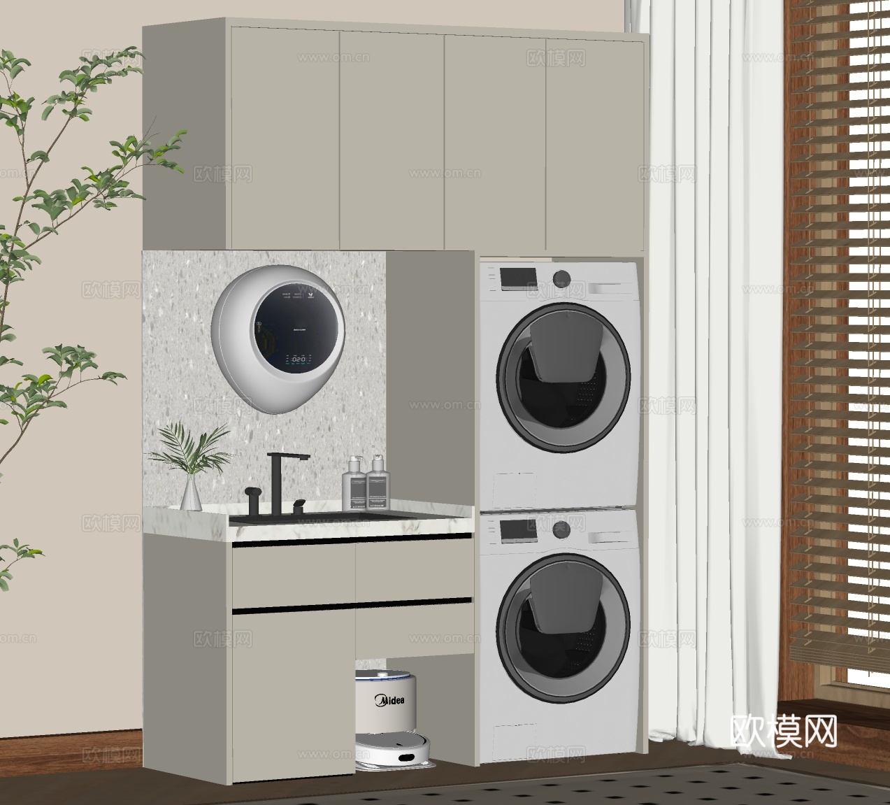 现代洗衣机柜 阳台柜 浴室柜 洗簌用品 洗衣机su模型