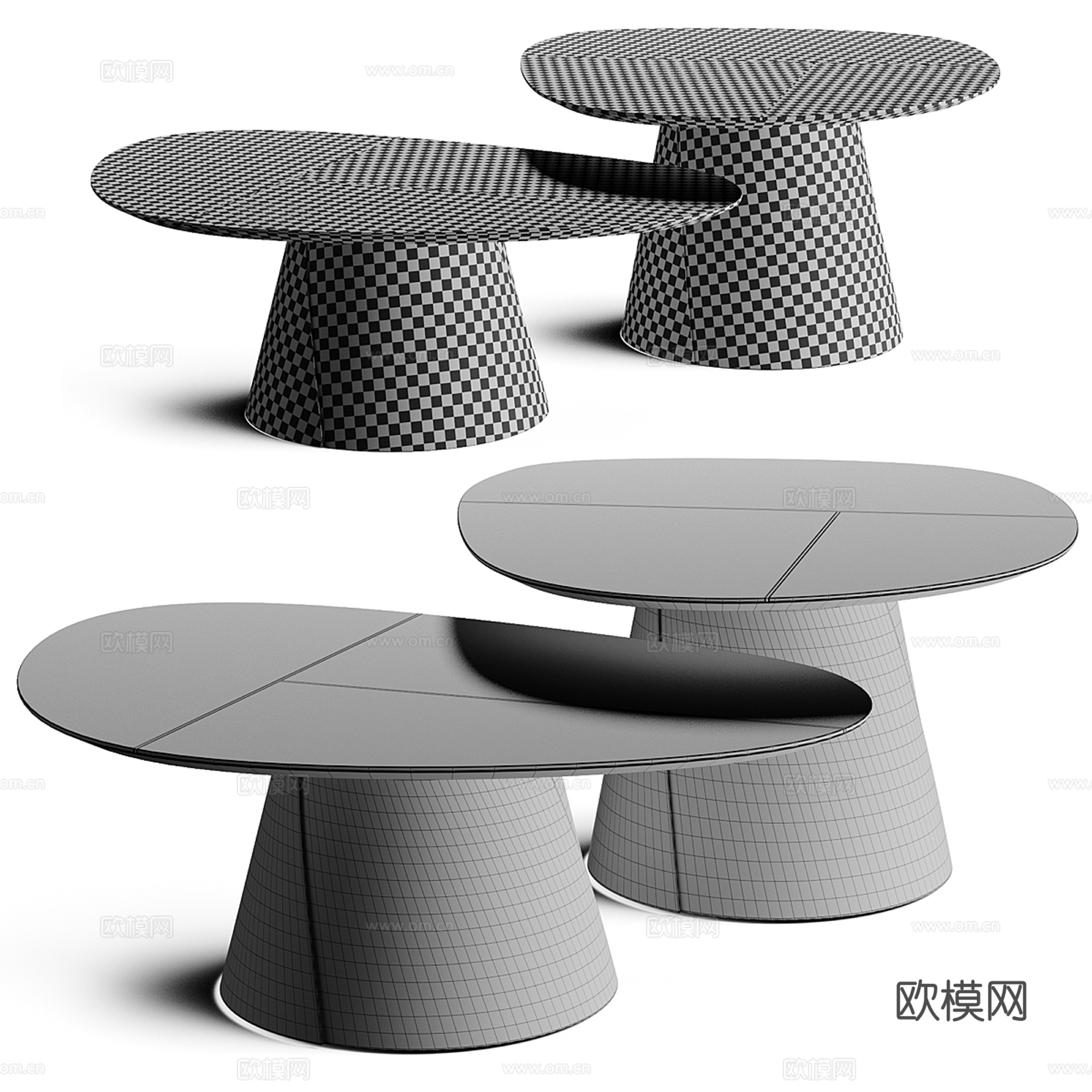 现代异形茶几组合3d模型