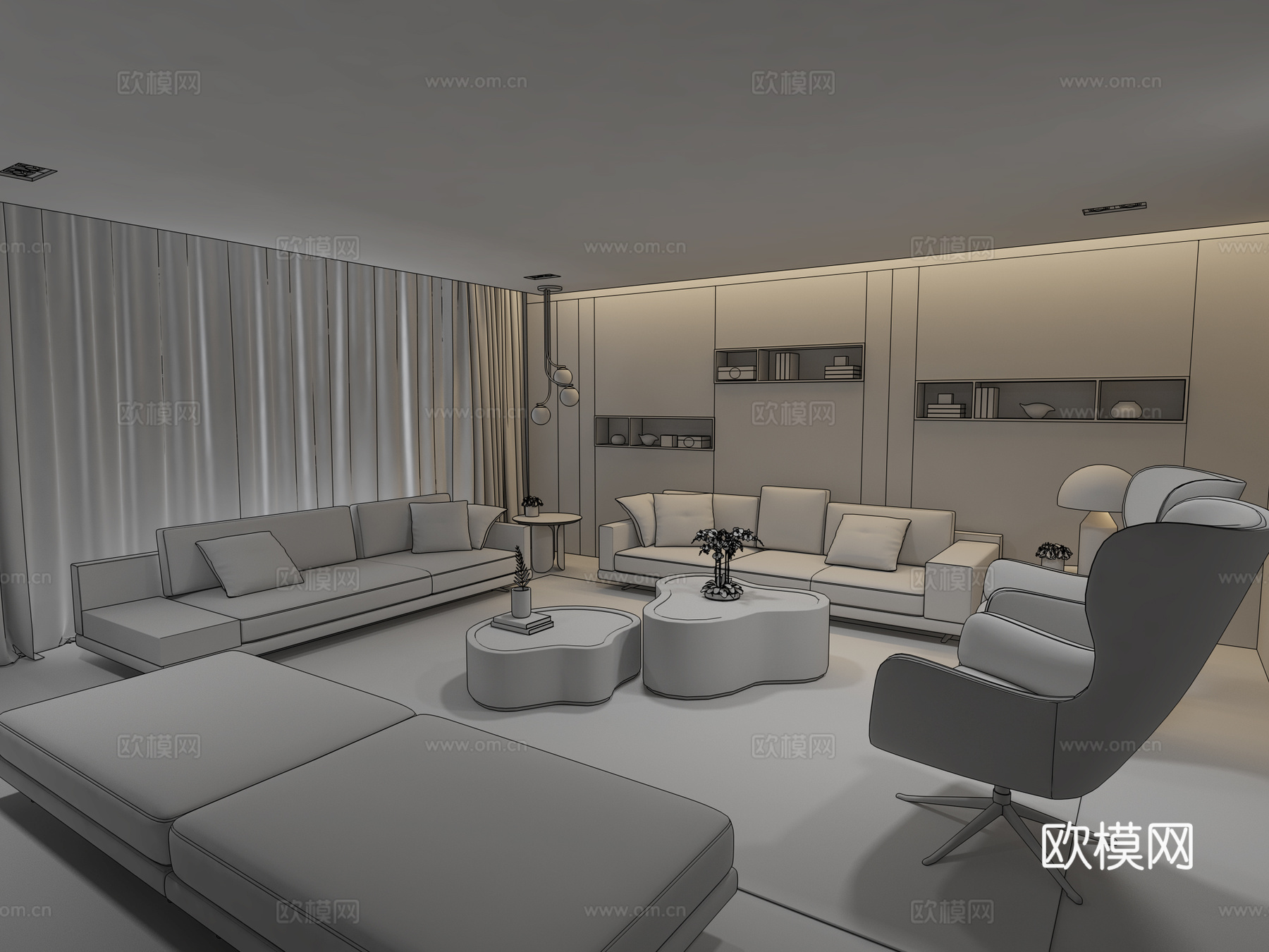现代高级灰客厅 沙发 茶几 椅子3d模型