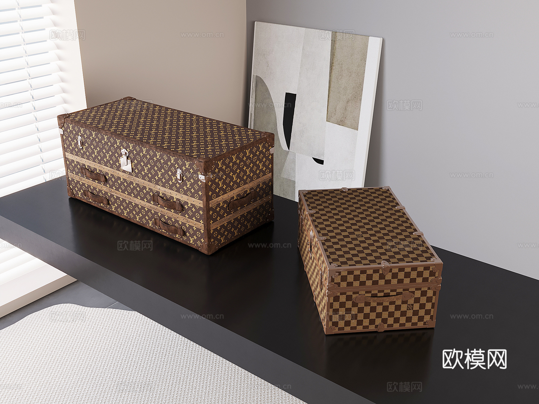 LV老花茶几箱 塔箱硬箱收纳箱 行李箱3d模型