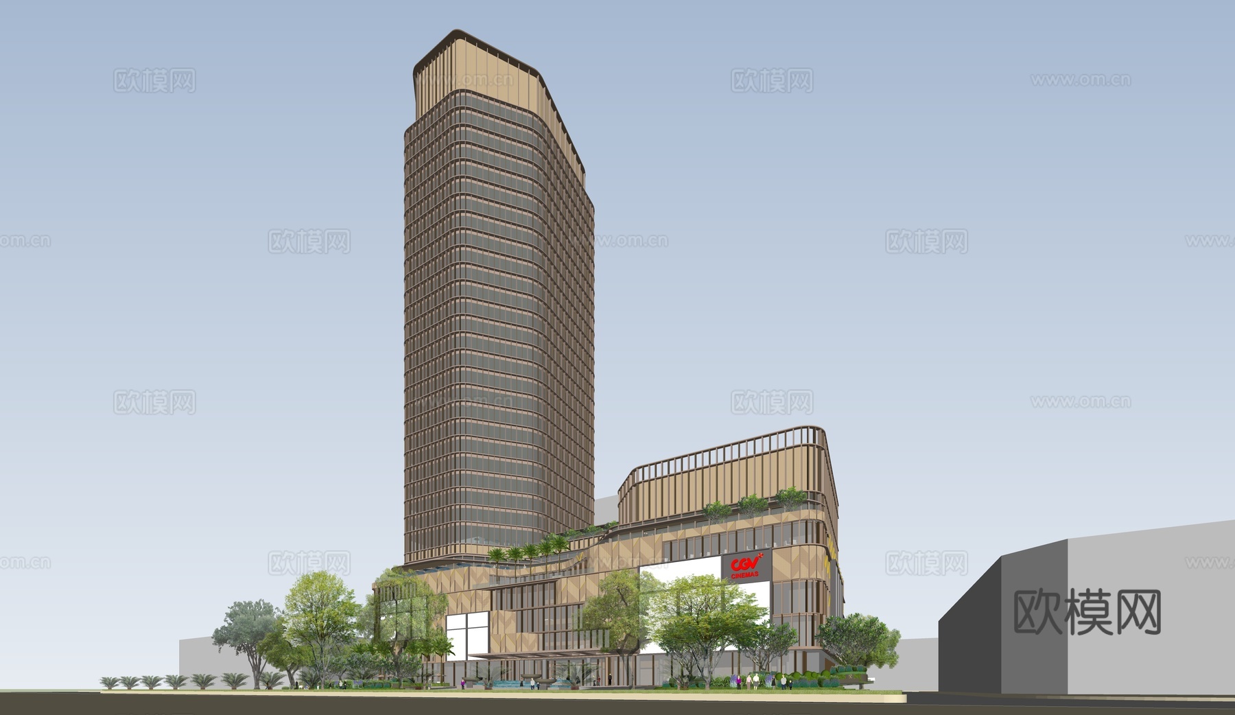 现代酒店办公楼 商业街 产业园区 屋顶绿化su模型