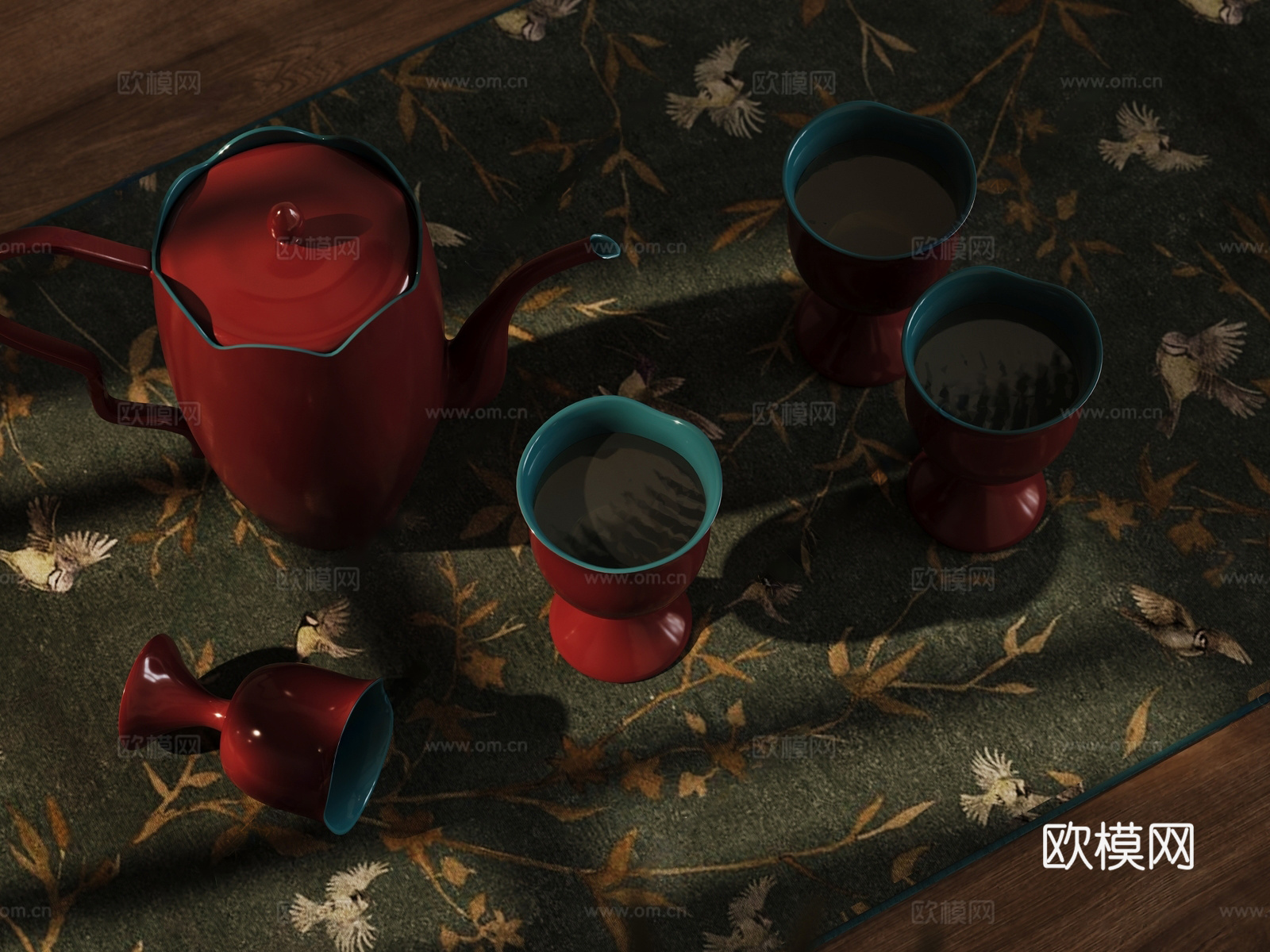 新中式茶具 茶台 花瓶饰品摆件 插花3d模型