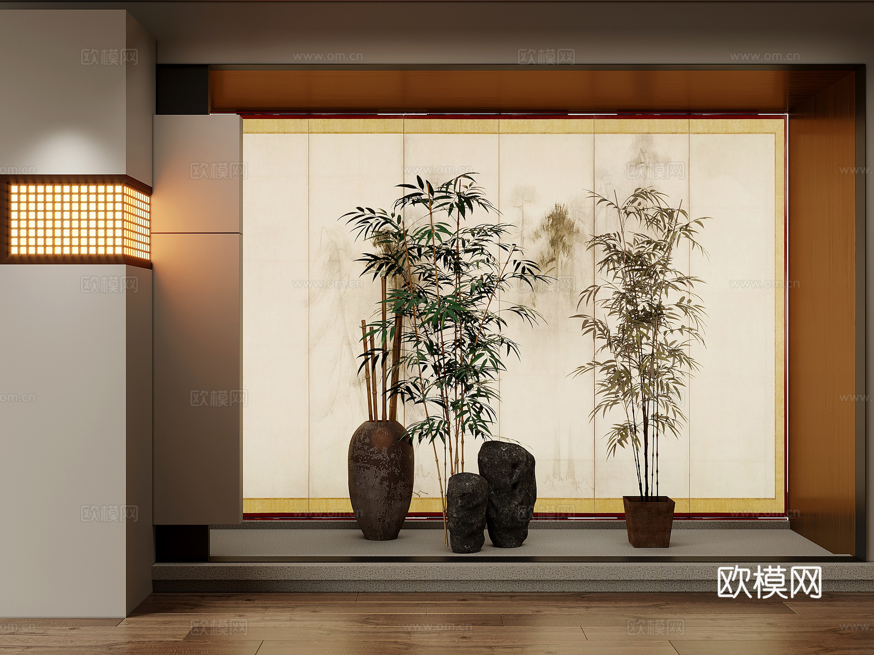 景观 新中式景观 竹子 石头3d模型