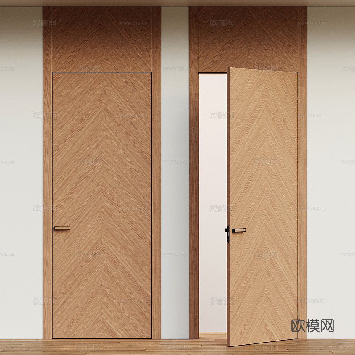 通顶门木门 极简门把手 一门到顶房间门 无框门隐形门暗门su模型