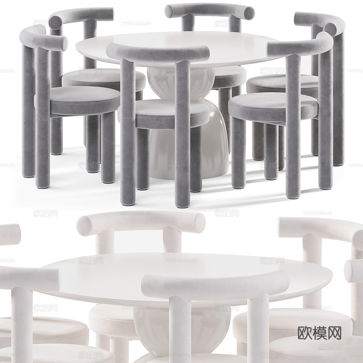 现代意式圆餐桌椅3d模型