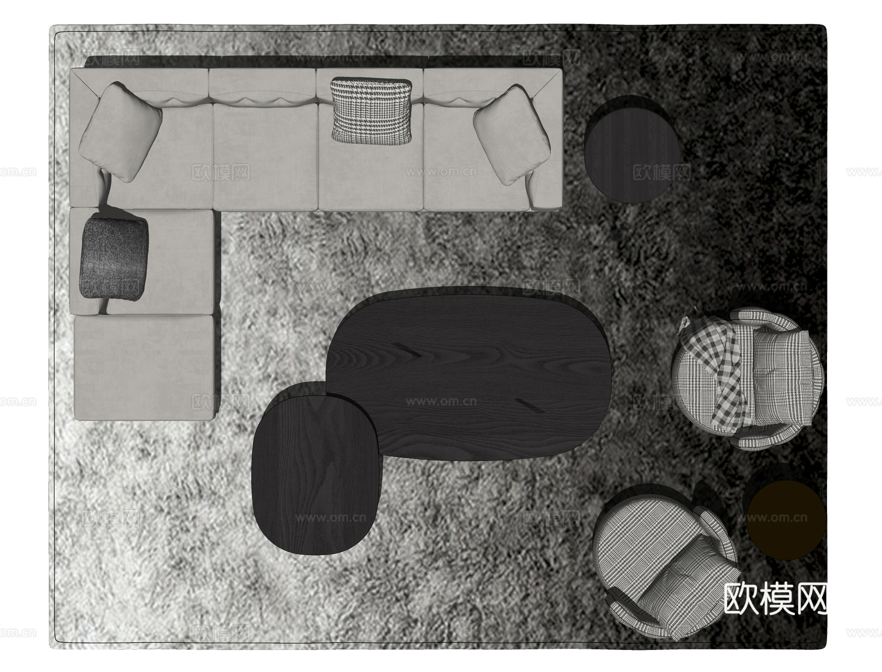 Minotti DYLAN SMALL沙发茶几组合06 布艺su模型