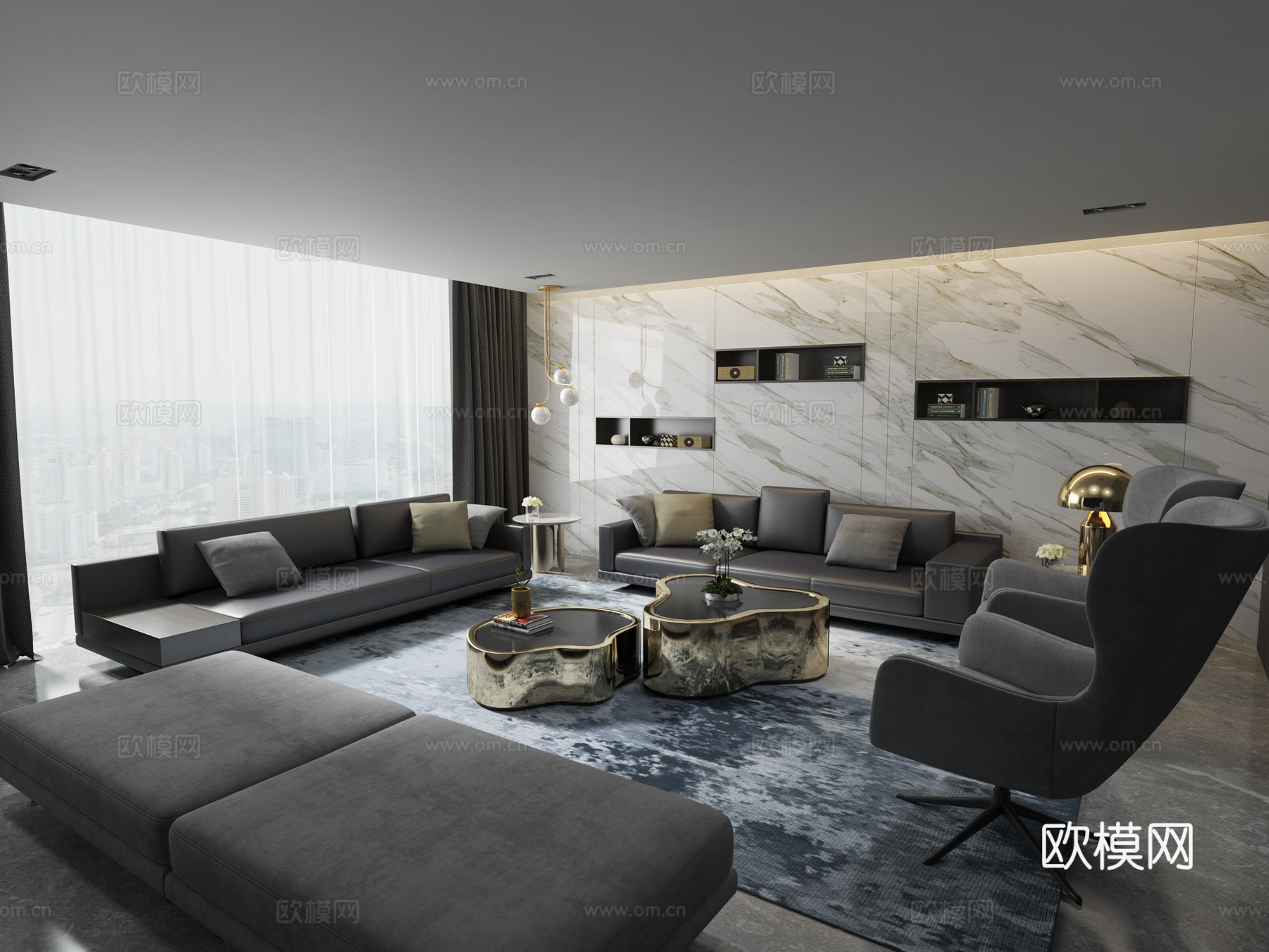 现代高级灰客厅 沙发 茶几 椅子3d模型