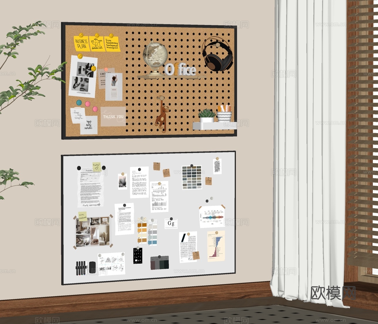 现代写字板 白板 展示板 办公白板su模型