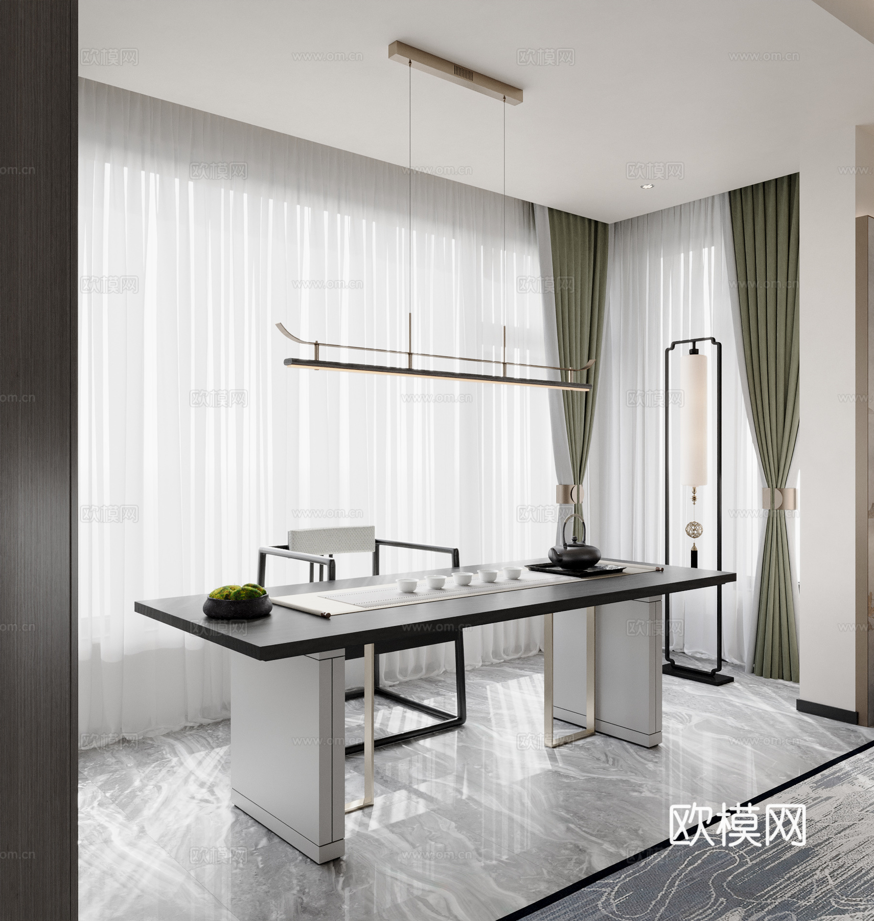新中式茶桌椅3d模型