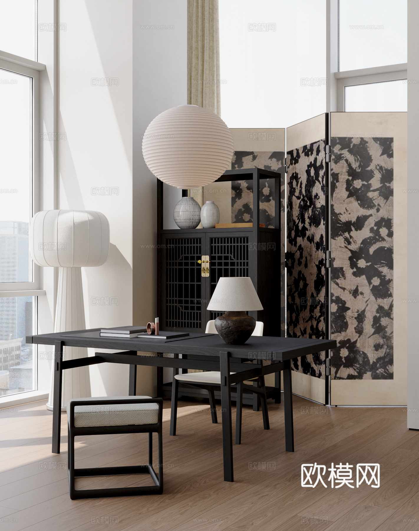 新中式宋式书桌椅3d模型下载